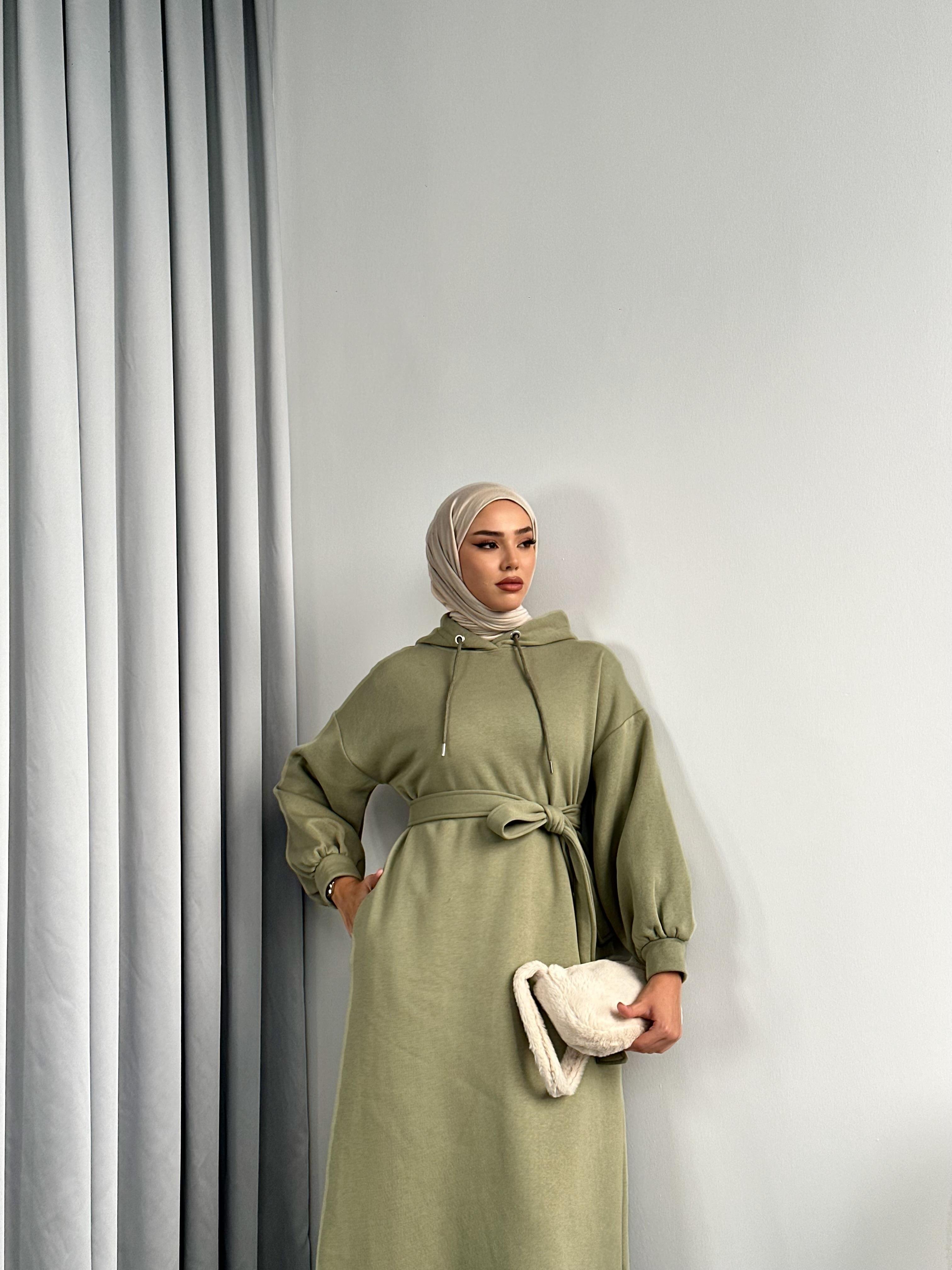 Lady 3 İplik Şardonlu Elbise Haki