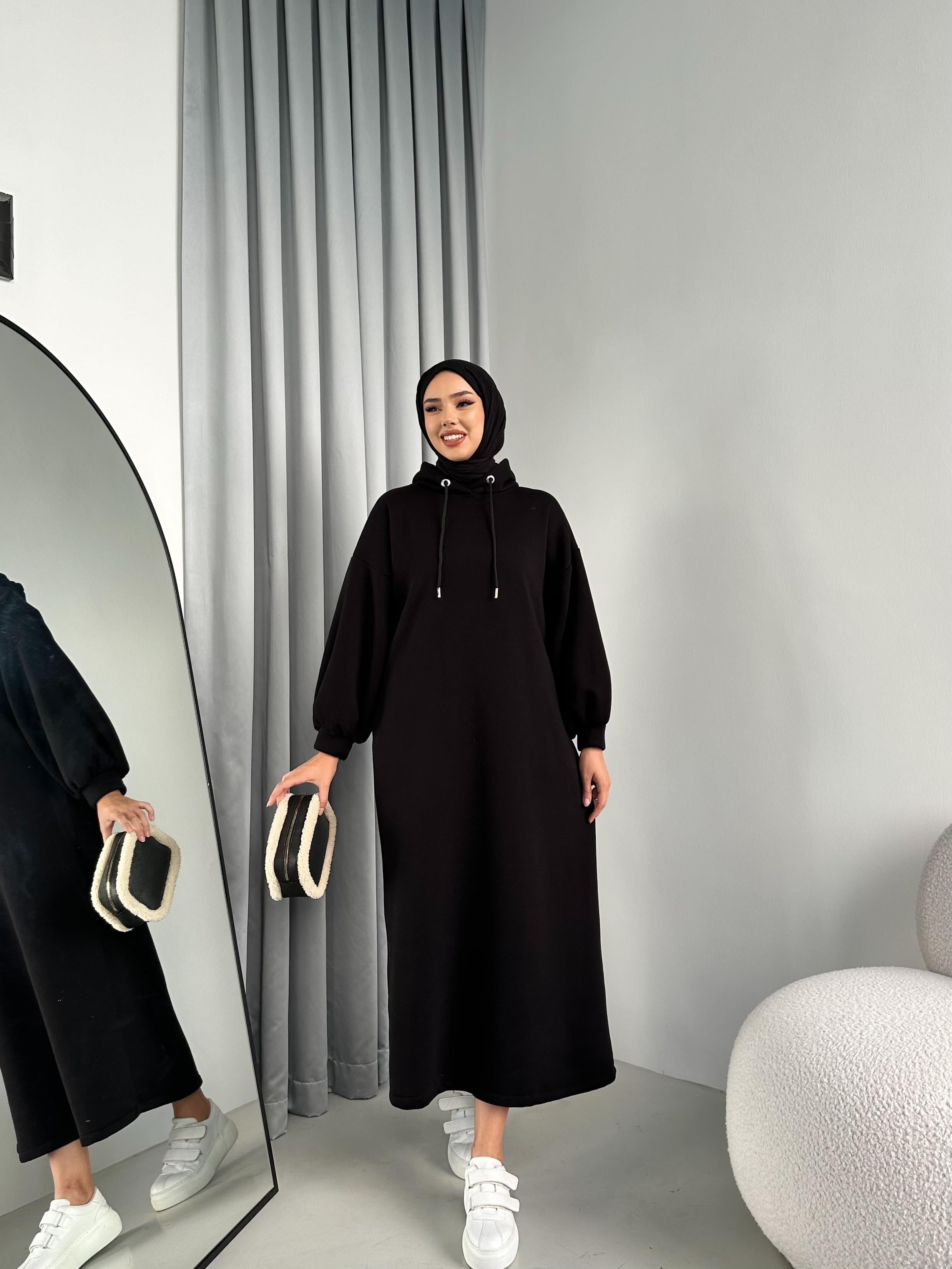 Lady 3 İplik Şardonlu Elbise Siyah
