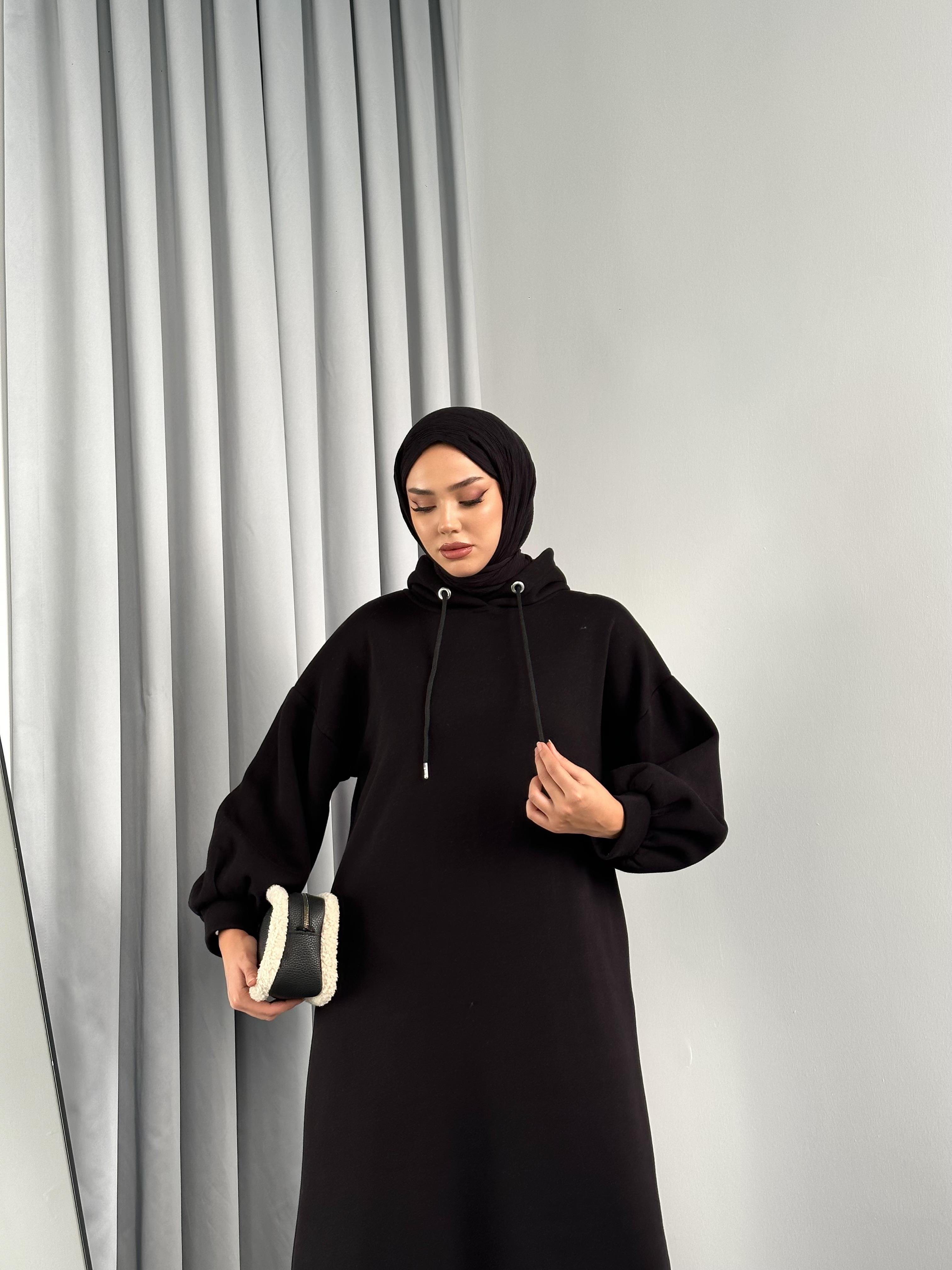 Lady 3 İplik Şardonlu Elbise Siyah