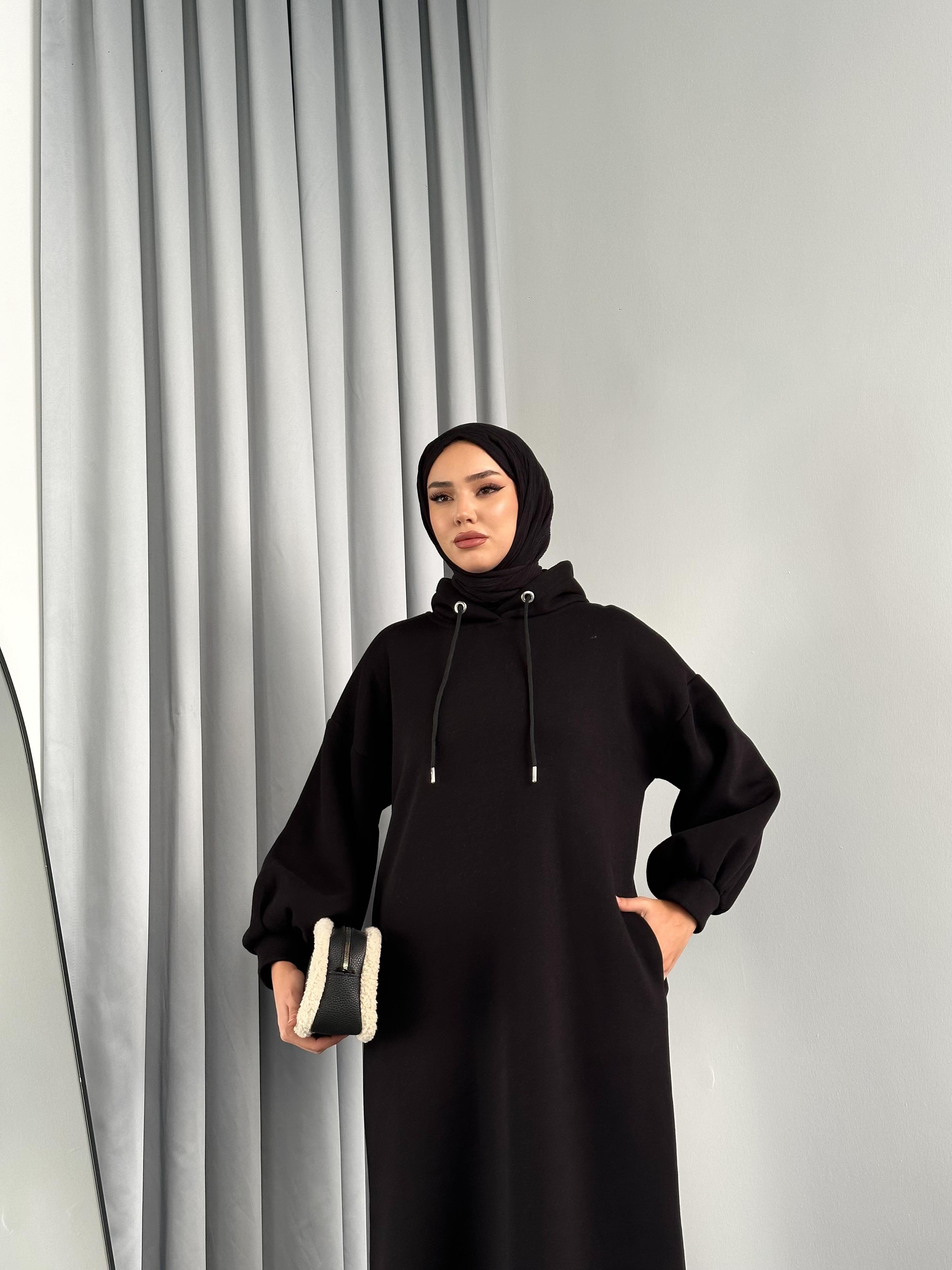 Lady 3 İplik Şardonlu Elbise Siyah