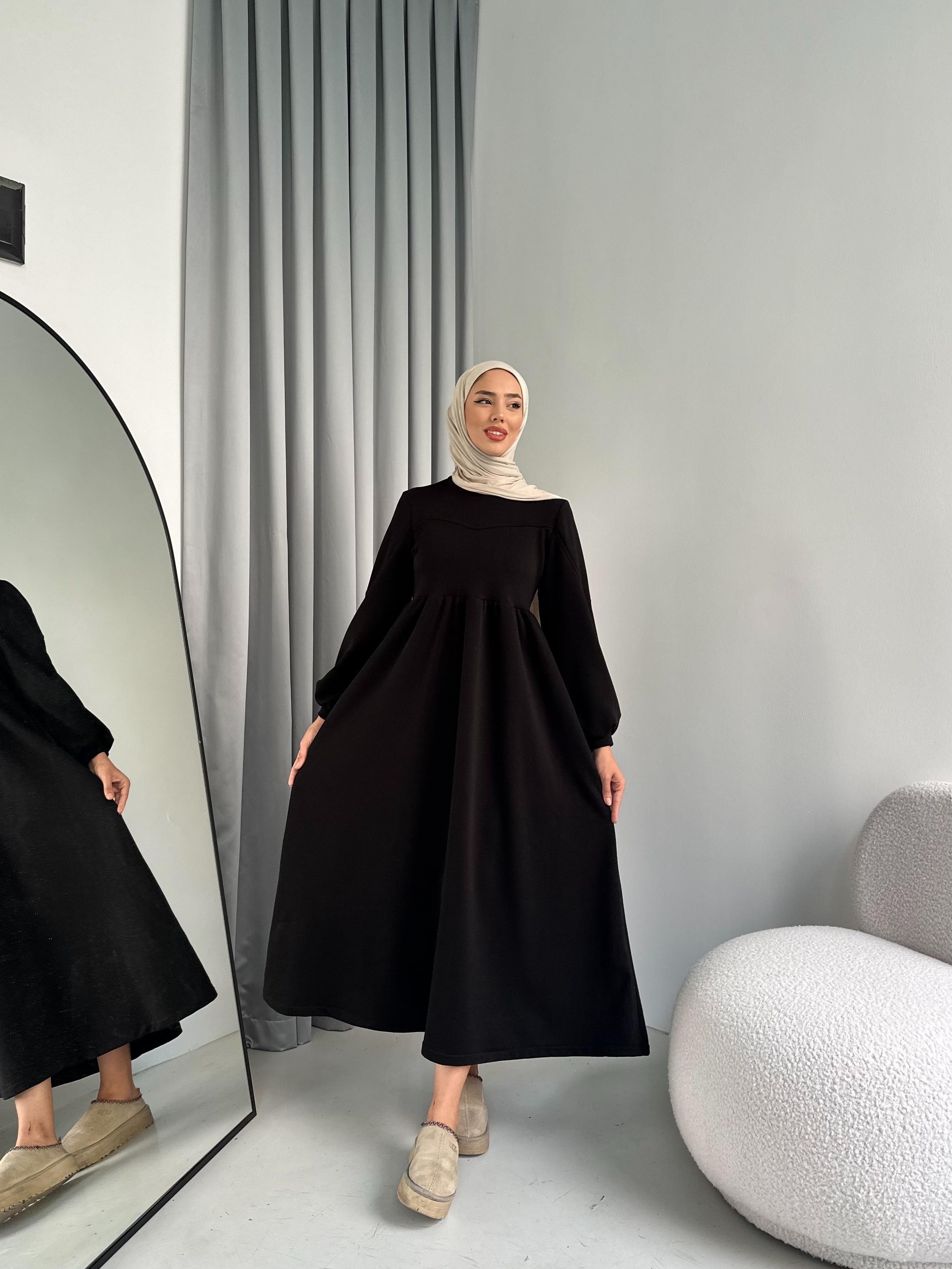 Mila 3 İplik Şardon Elbise Siyah