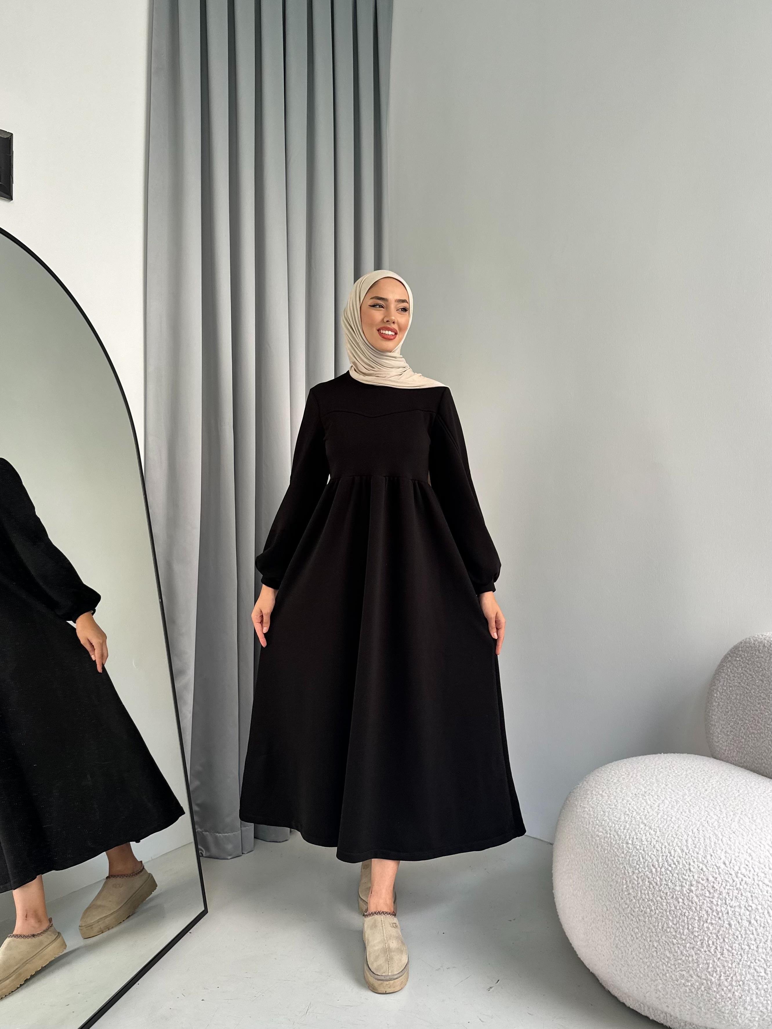 Mila 3 İplik Şardon Elbise Siyah