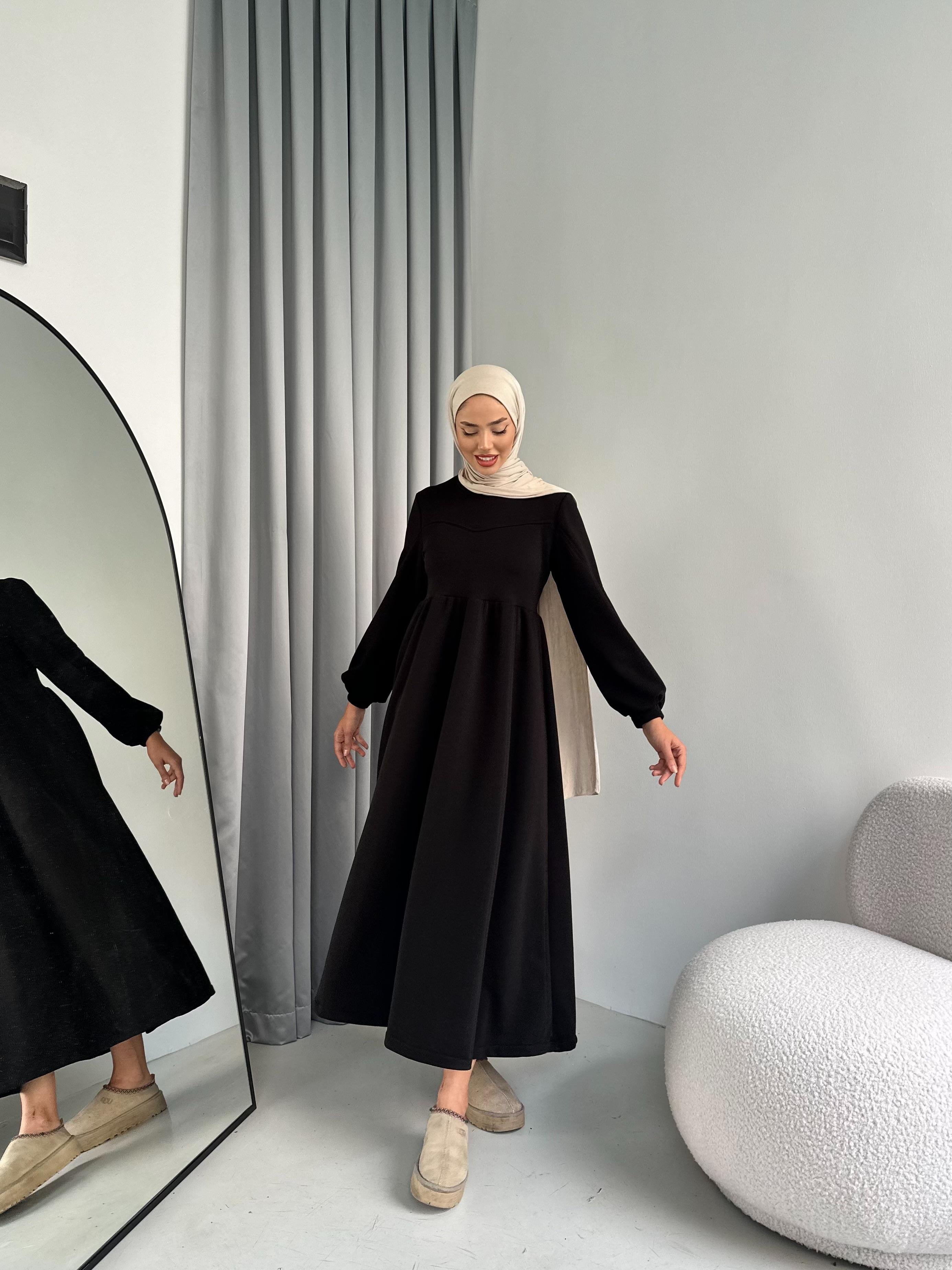 Mila 3 İplik Şardon Elbise Siyah
