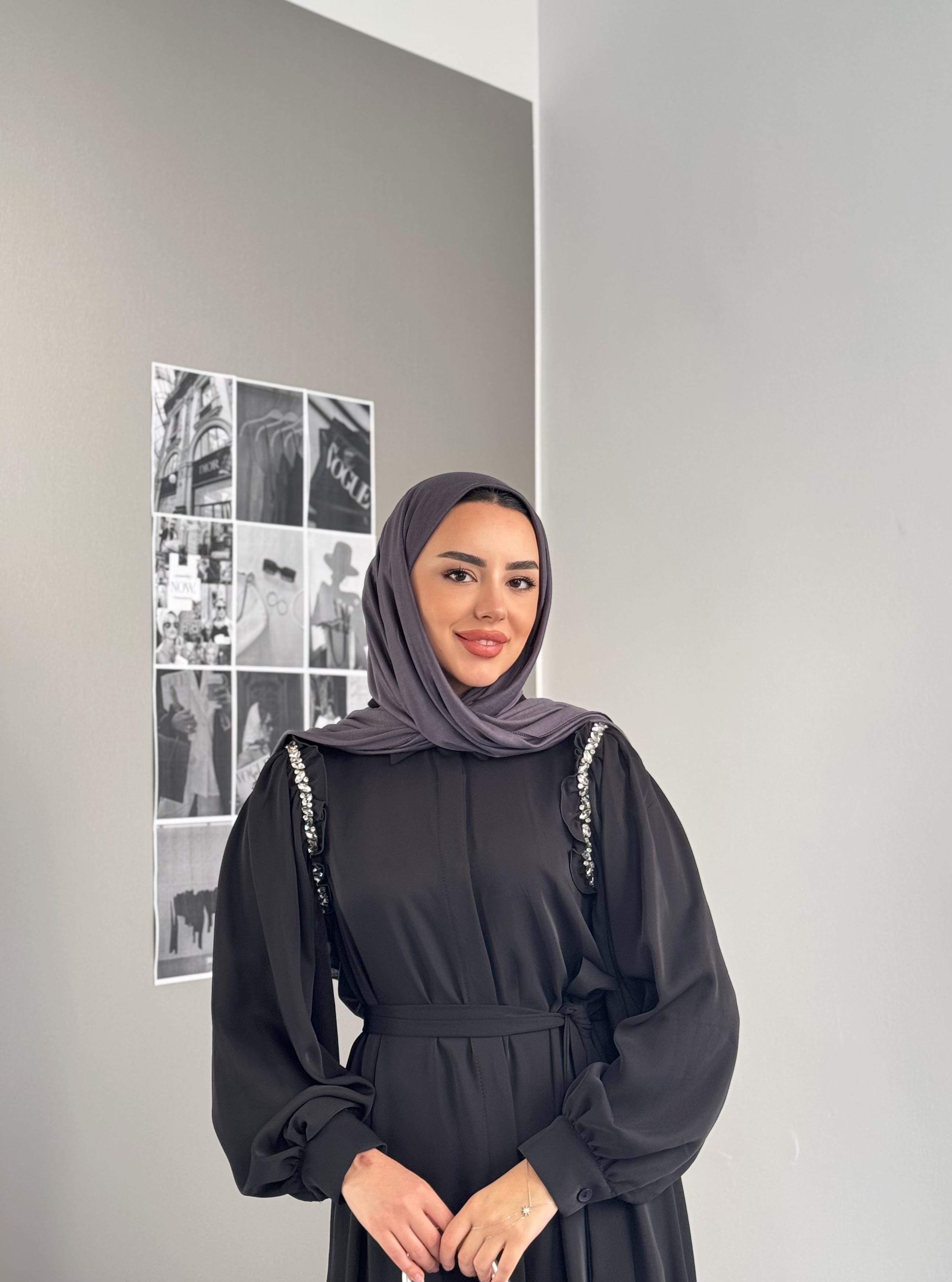Omuz'da Taş Detaylı Senna Elbise Siyah