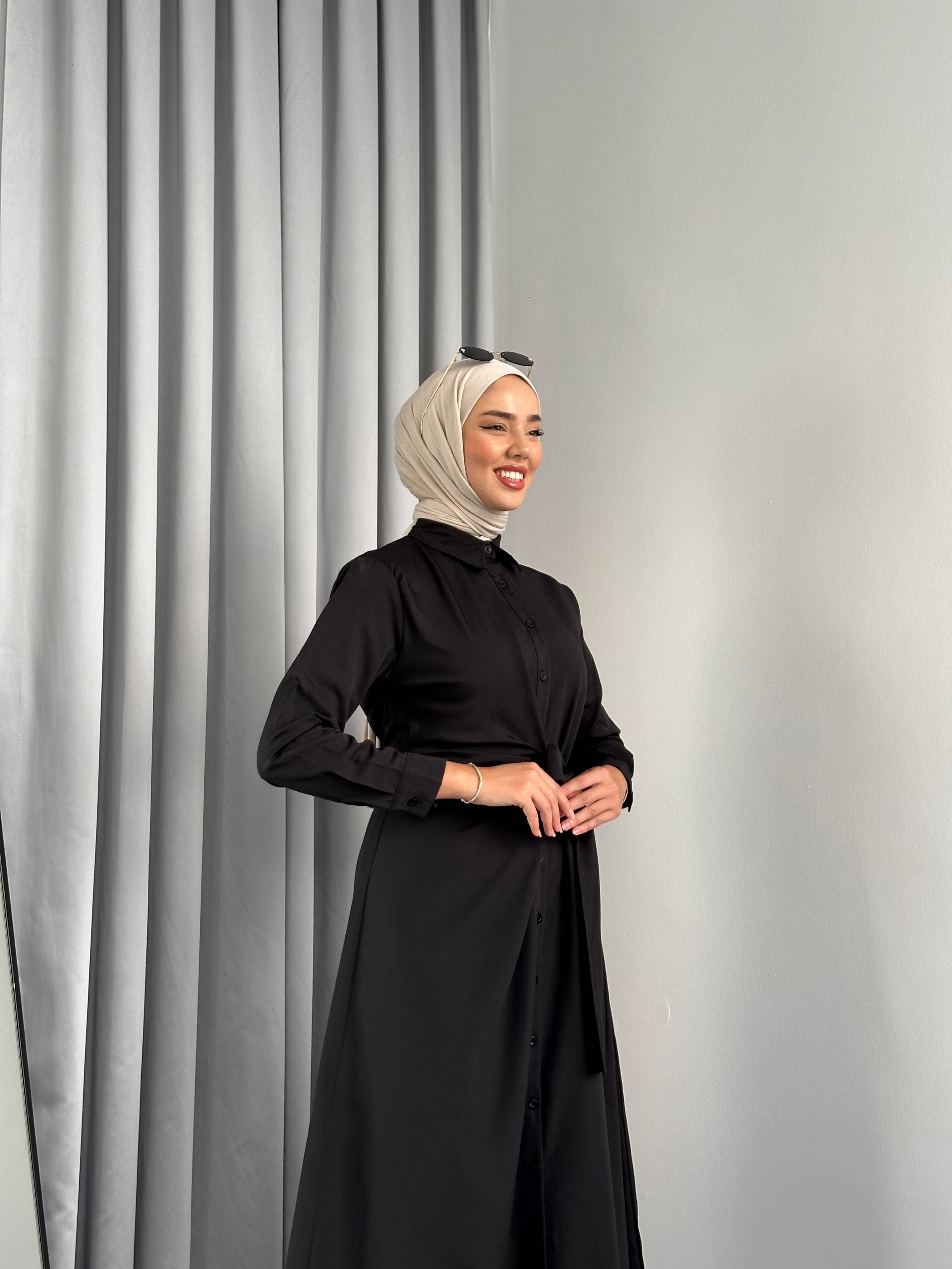 Yandan Bağlamalı Yonca Elbise Siyah