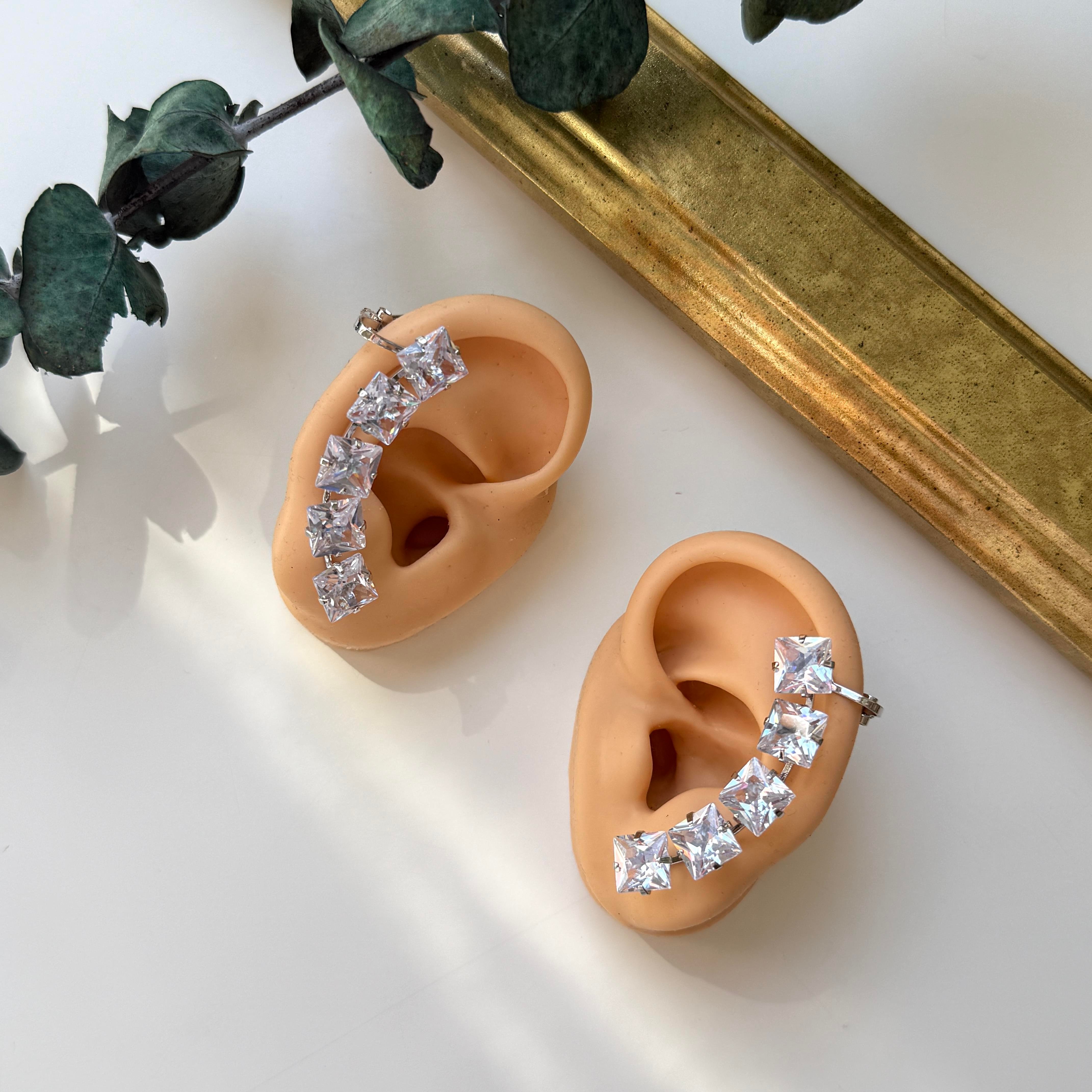 2li Baget Taş Earcuff Silver