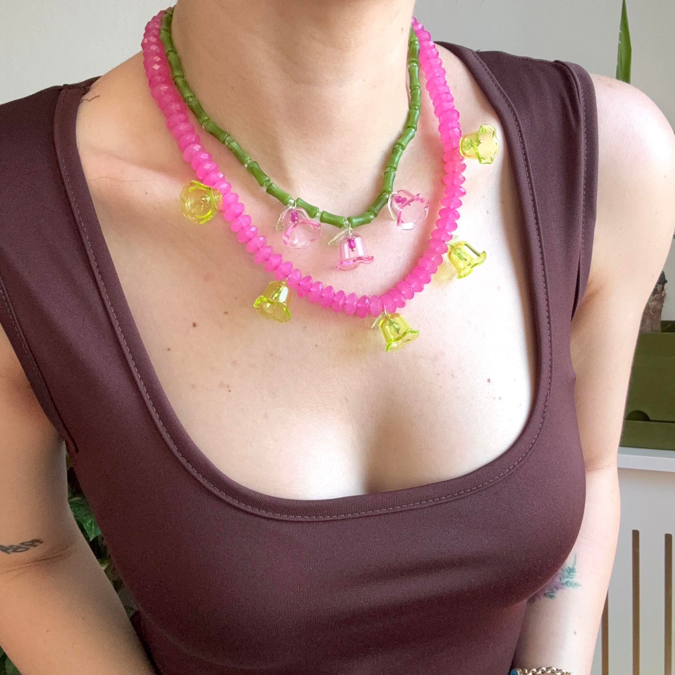 2li Boncuklu Çiçek Charm Kolye&Küpe