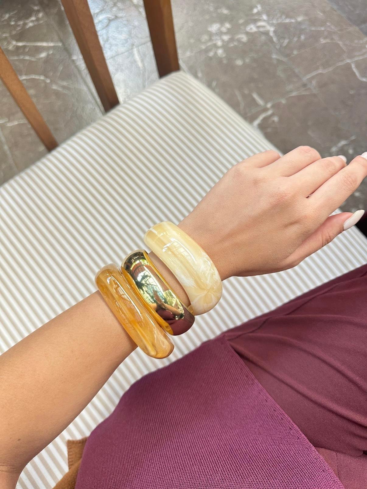 3lü Gold Detaylı Kemik Bilezik Seti