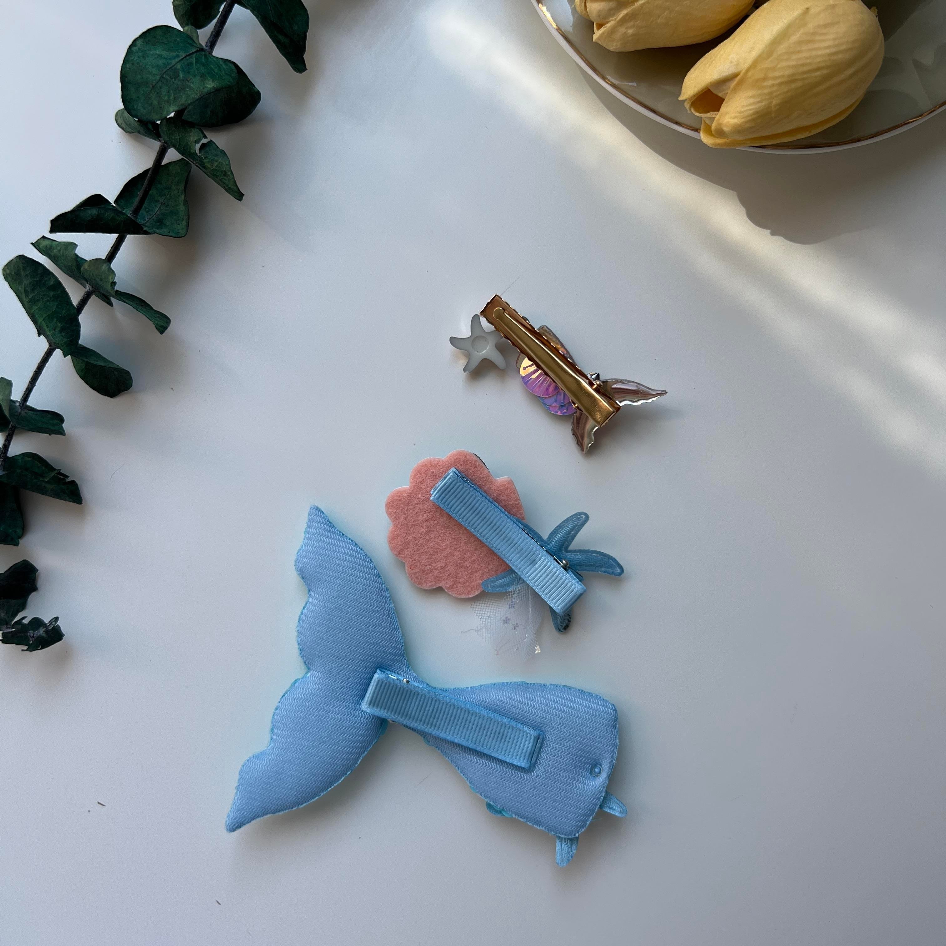 3lü Pullu Deniz Kızı Pens Toka Seti