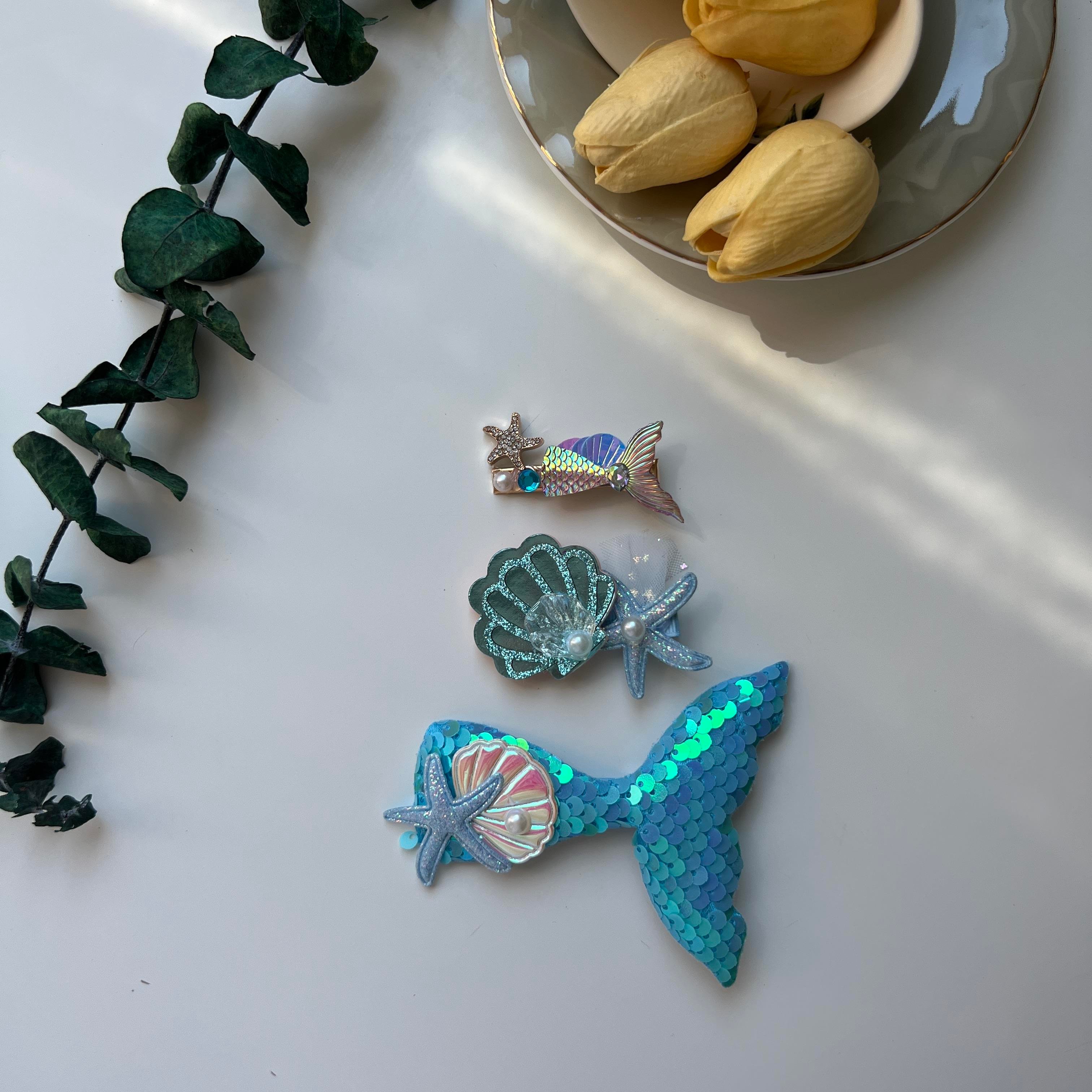 3lü Pullu Deniz Kızı Pens Toka Seti