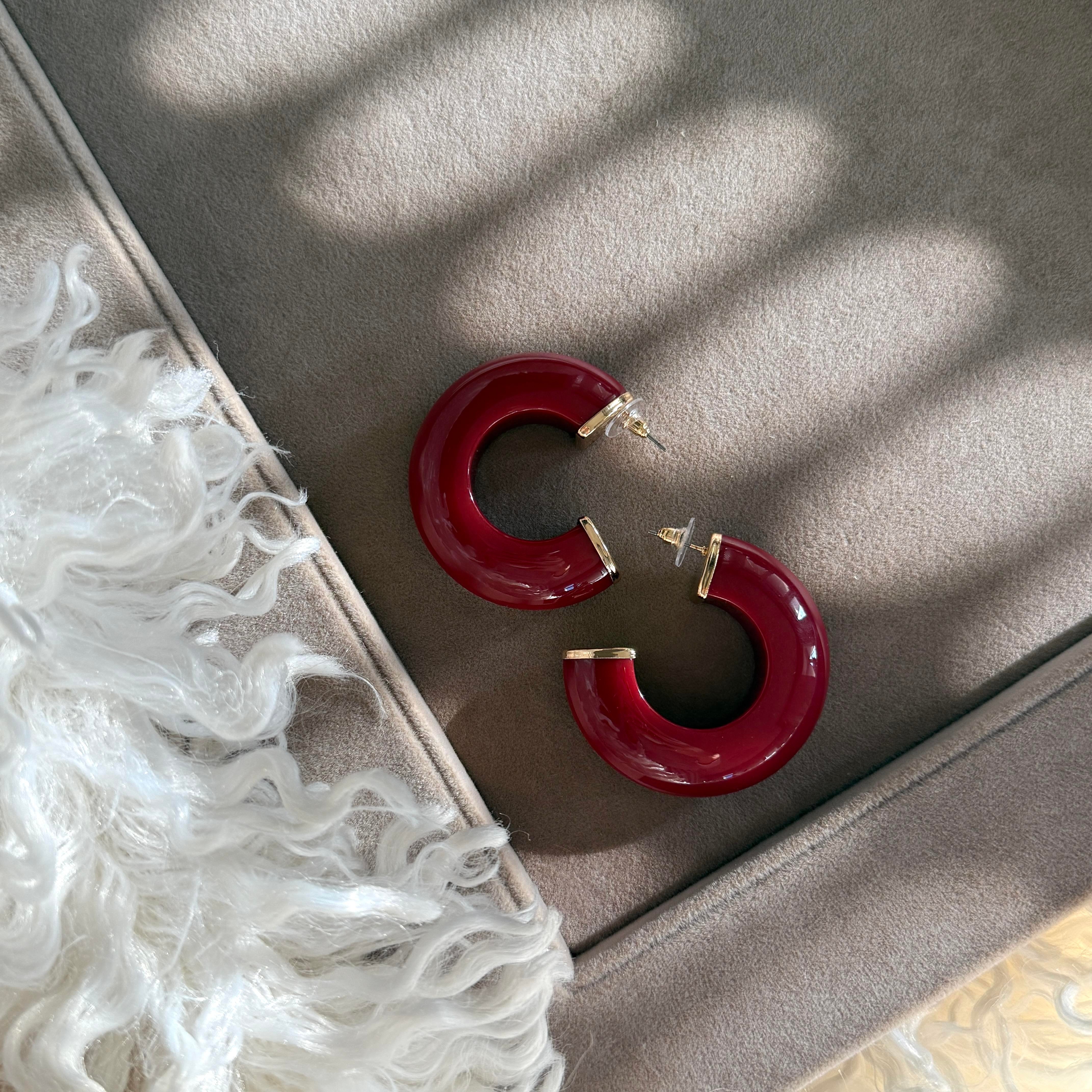 Bordo Kemik Halka Küpe