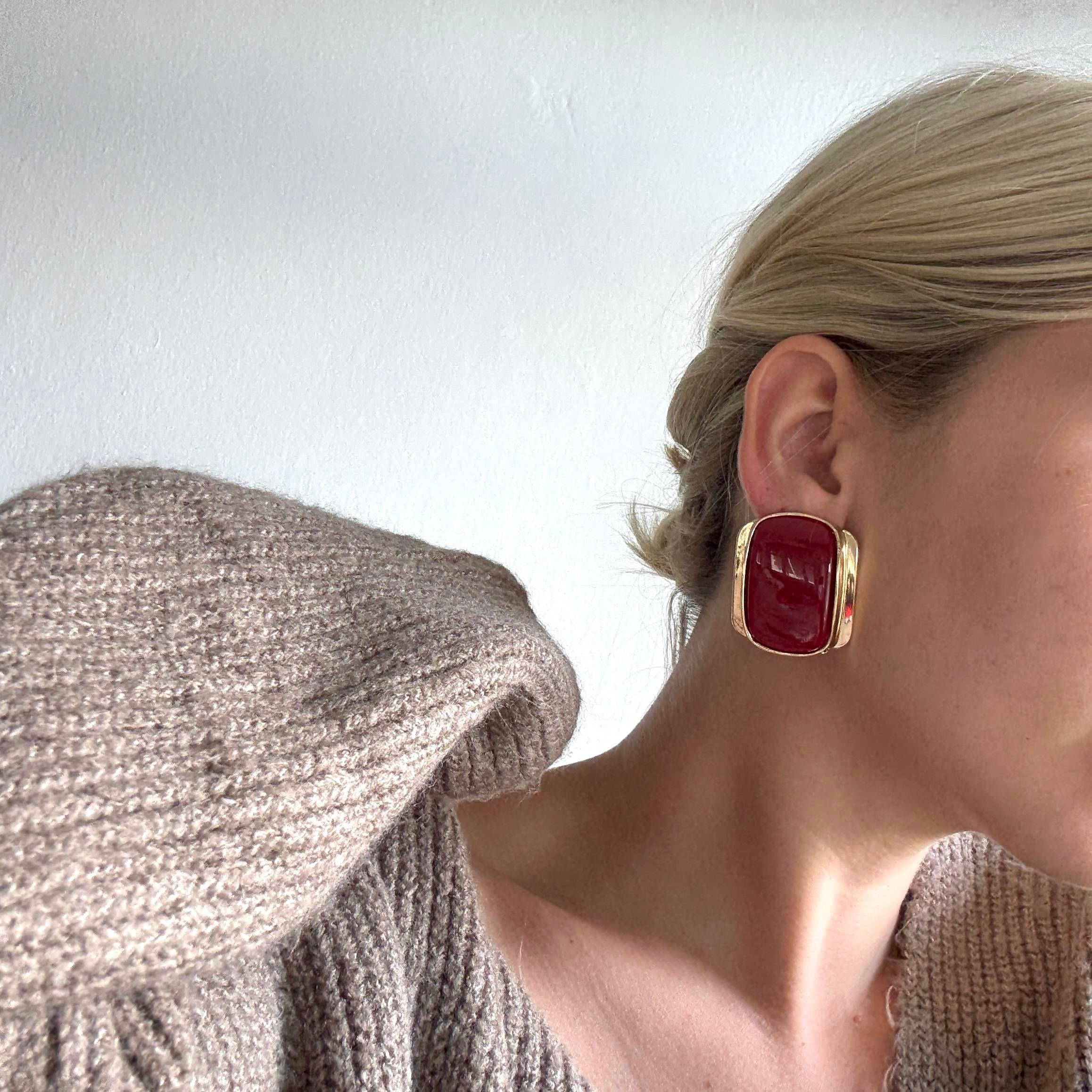 Bordo Kemik Oval Küpe