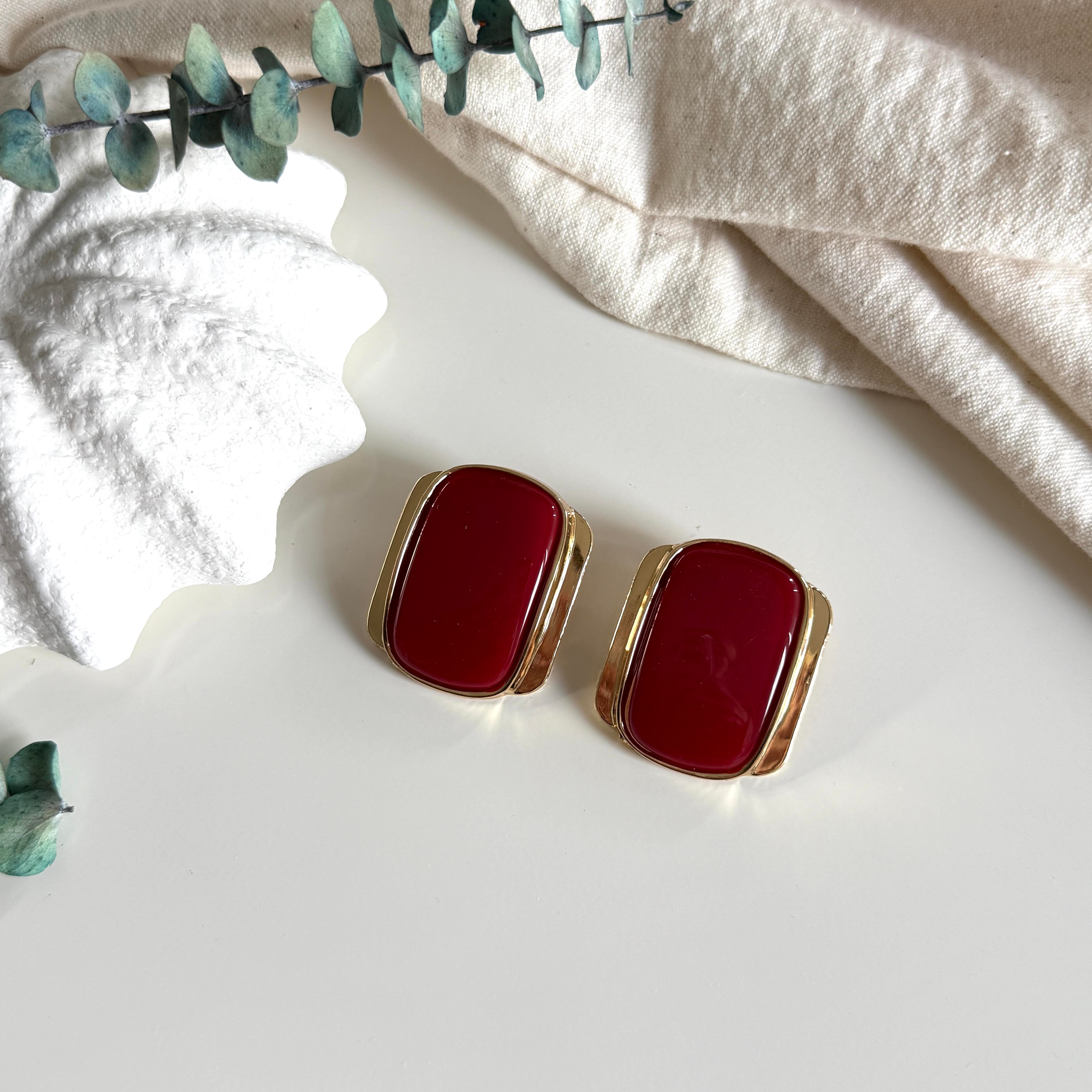 Bordo Kemik Oval Küpe