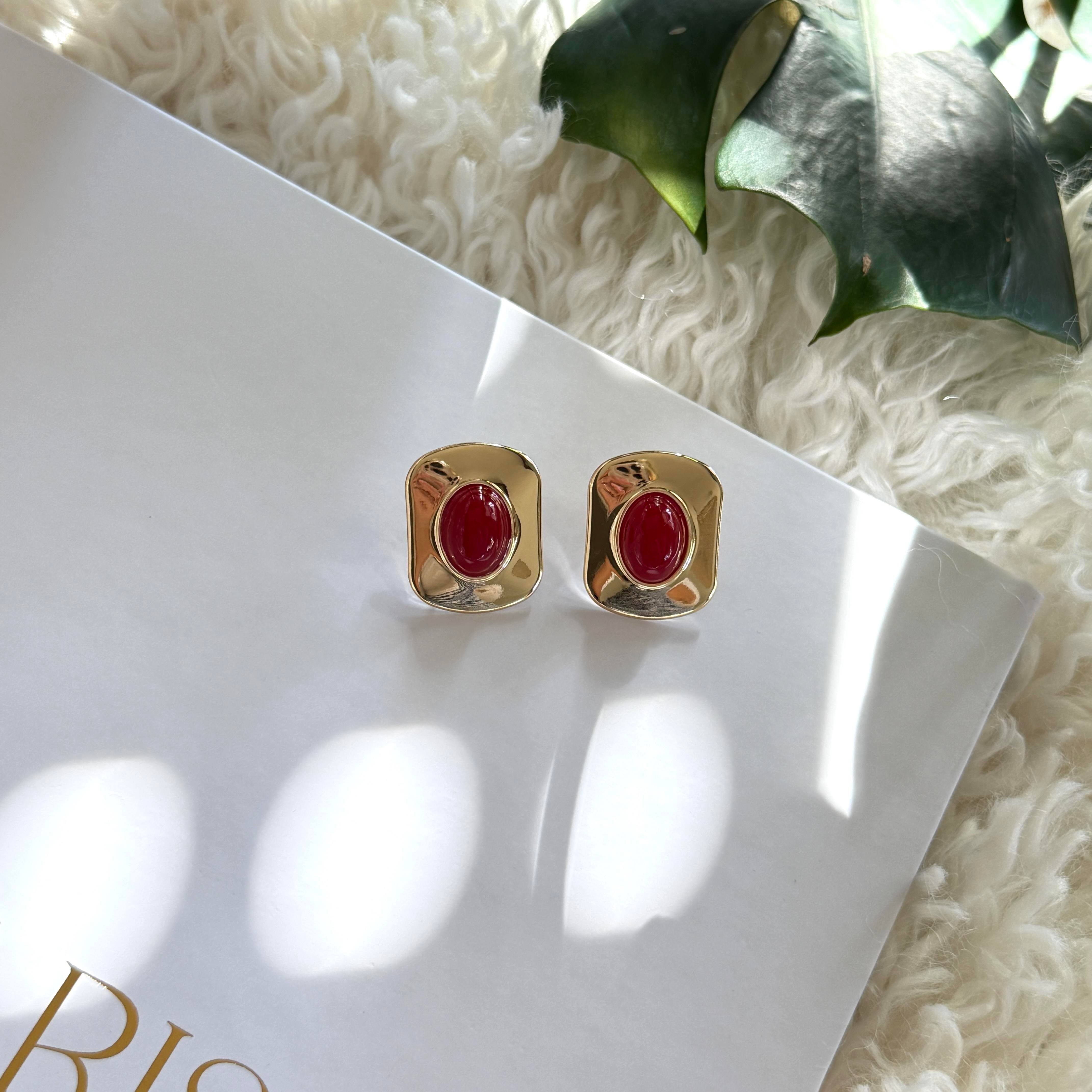 Bordo Mineli Dikdörtgen Küpe