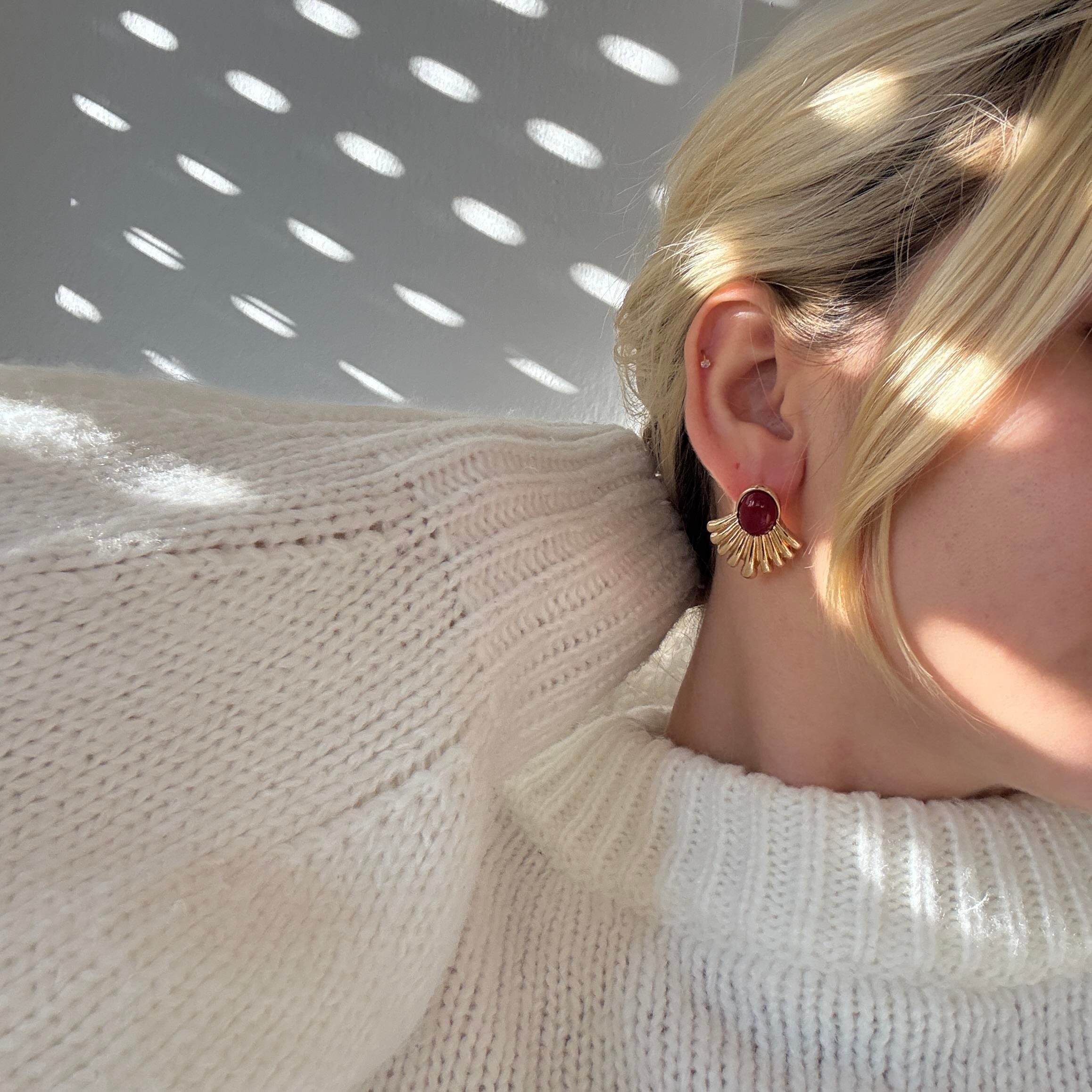 Bordo Oval Mineli Vintage Küpe