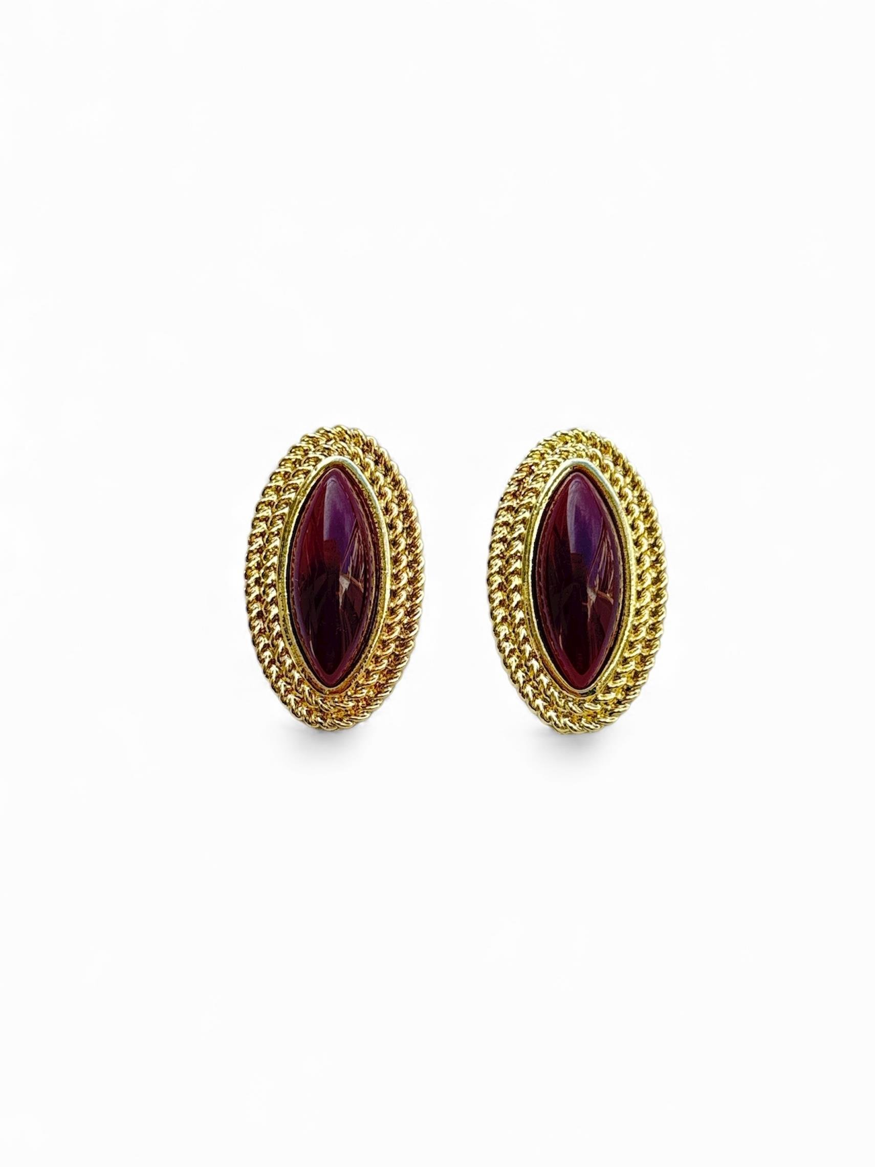 Bordo Oval Vintage Küpe