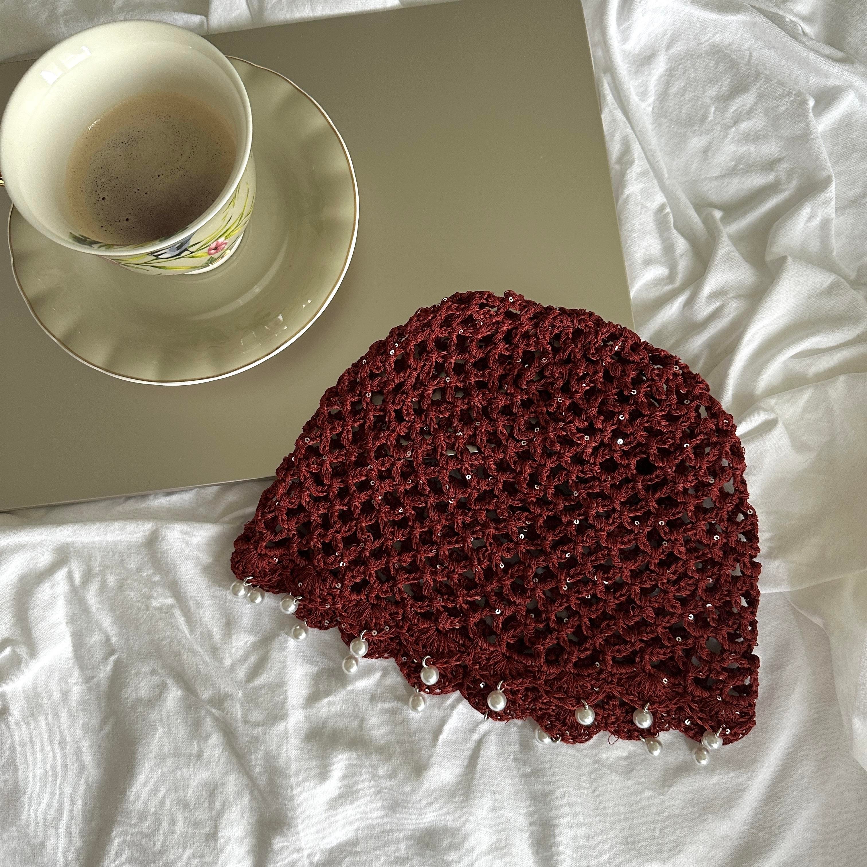 Bordo Pullu&İncili Yazlık Bere&Şapka