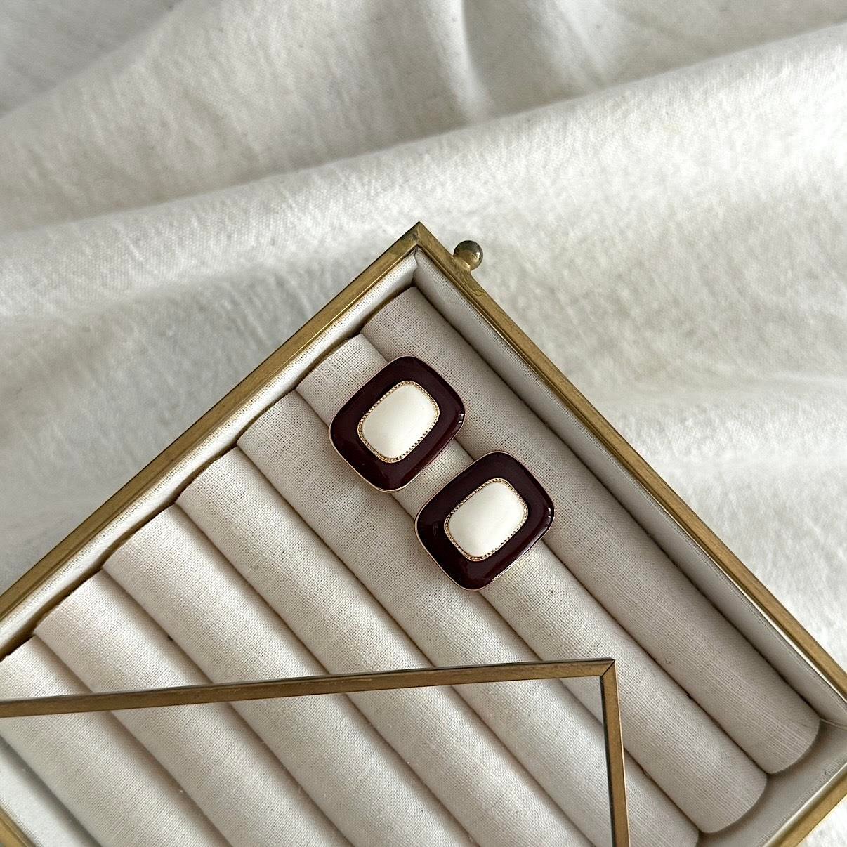 Bordo&Beyaz Vintage Küpe