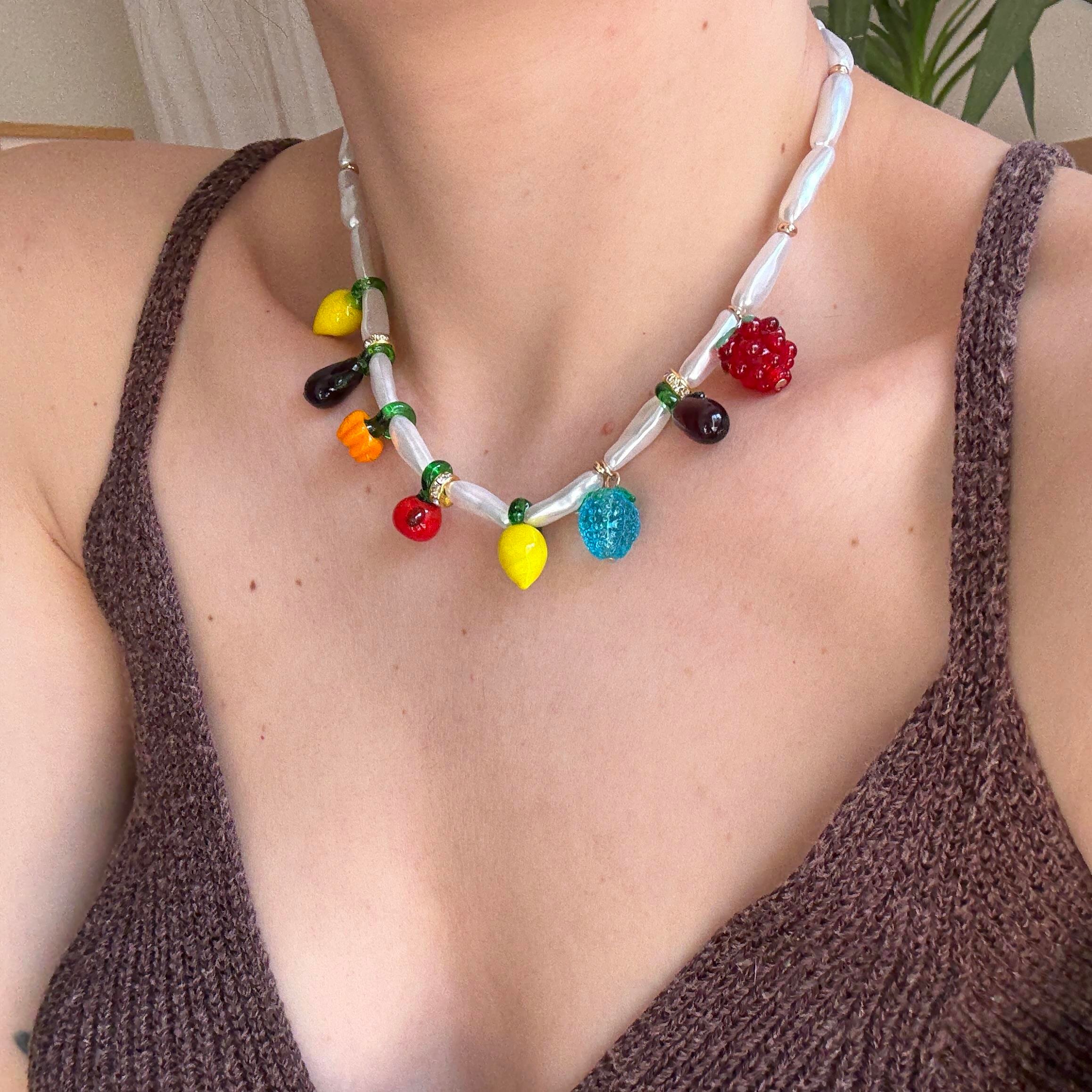 Cam Murano Meyve Charm Kolye