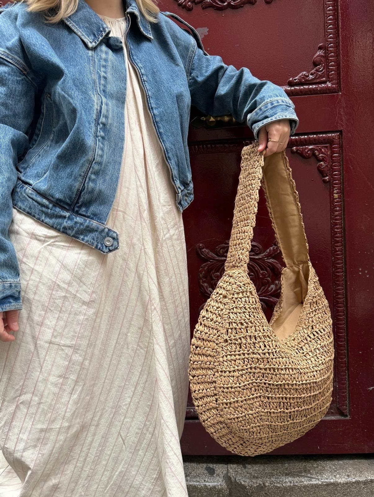 Camel Solara Hasır Örgü Çanta