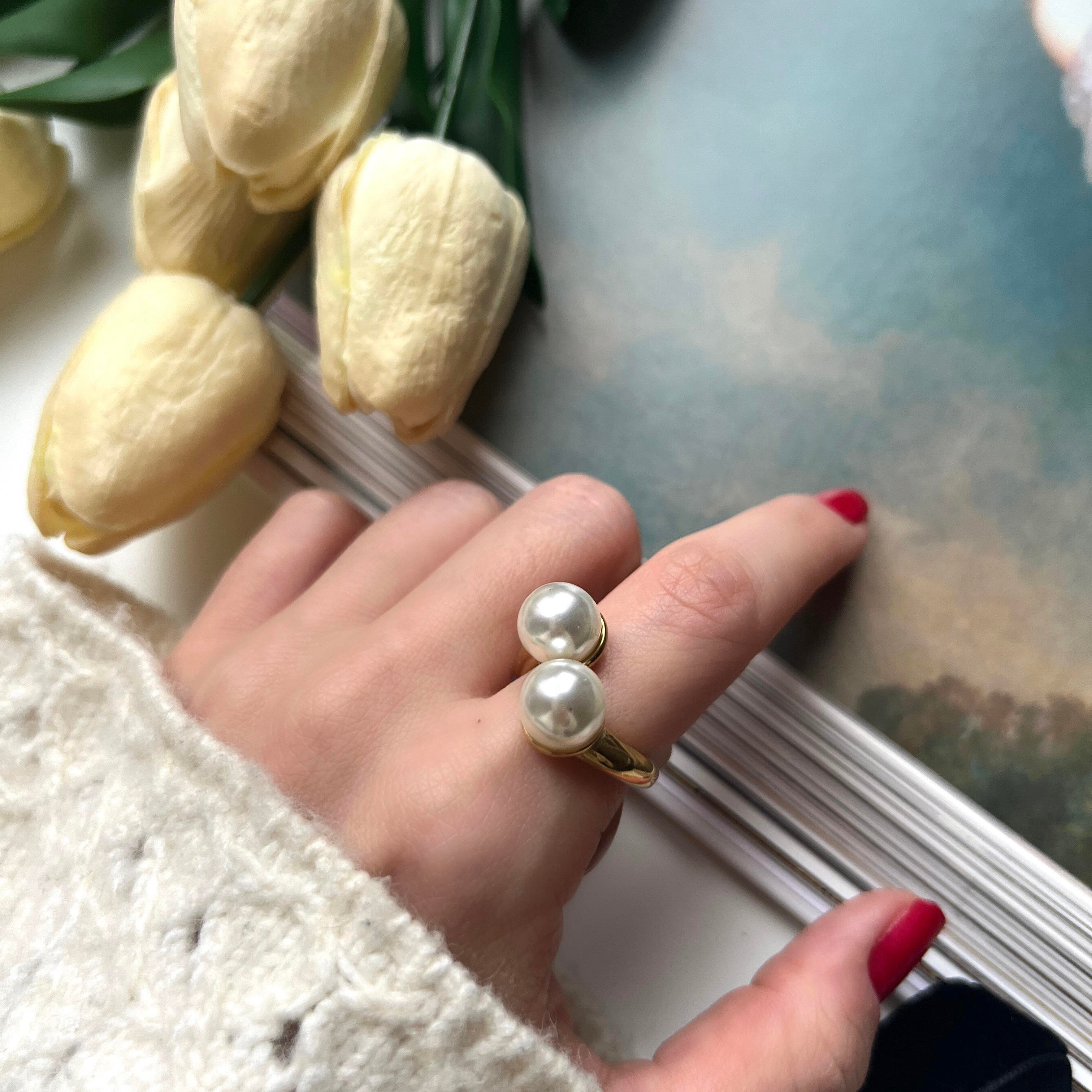 Çelik 2li İnci Yüzük