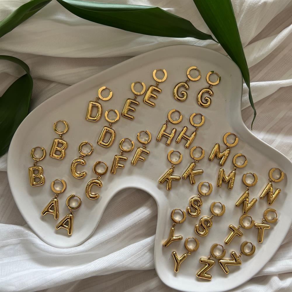 Çelik Balon Harf Küpe ÇİFT