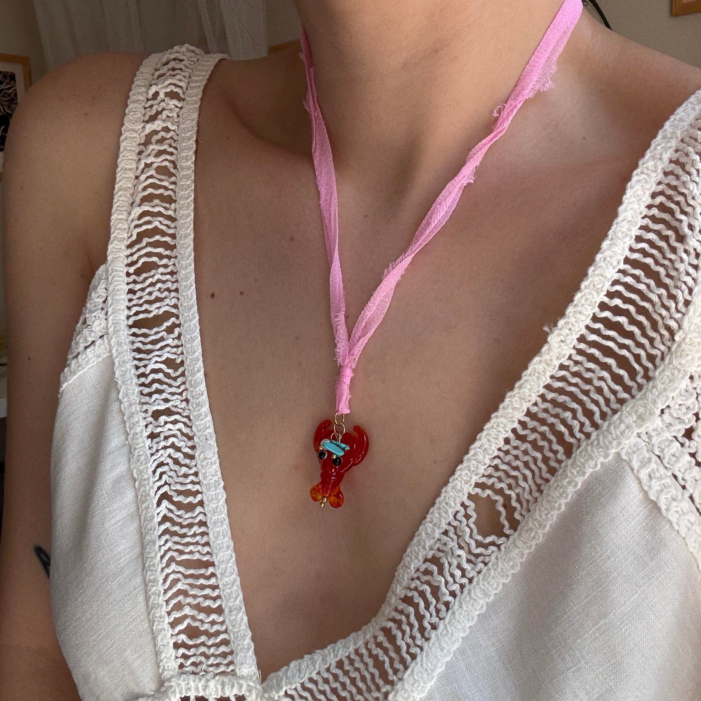 Çelik Cam Murano Yengeç Kolye