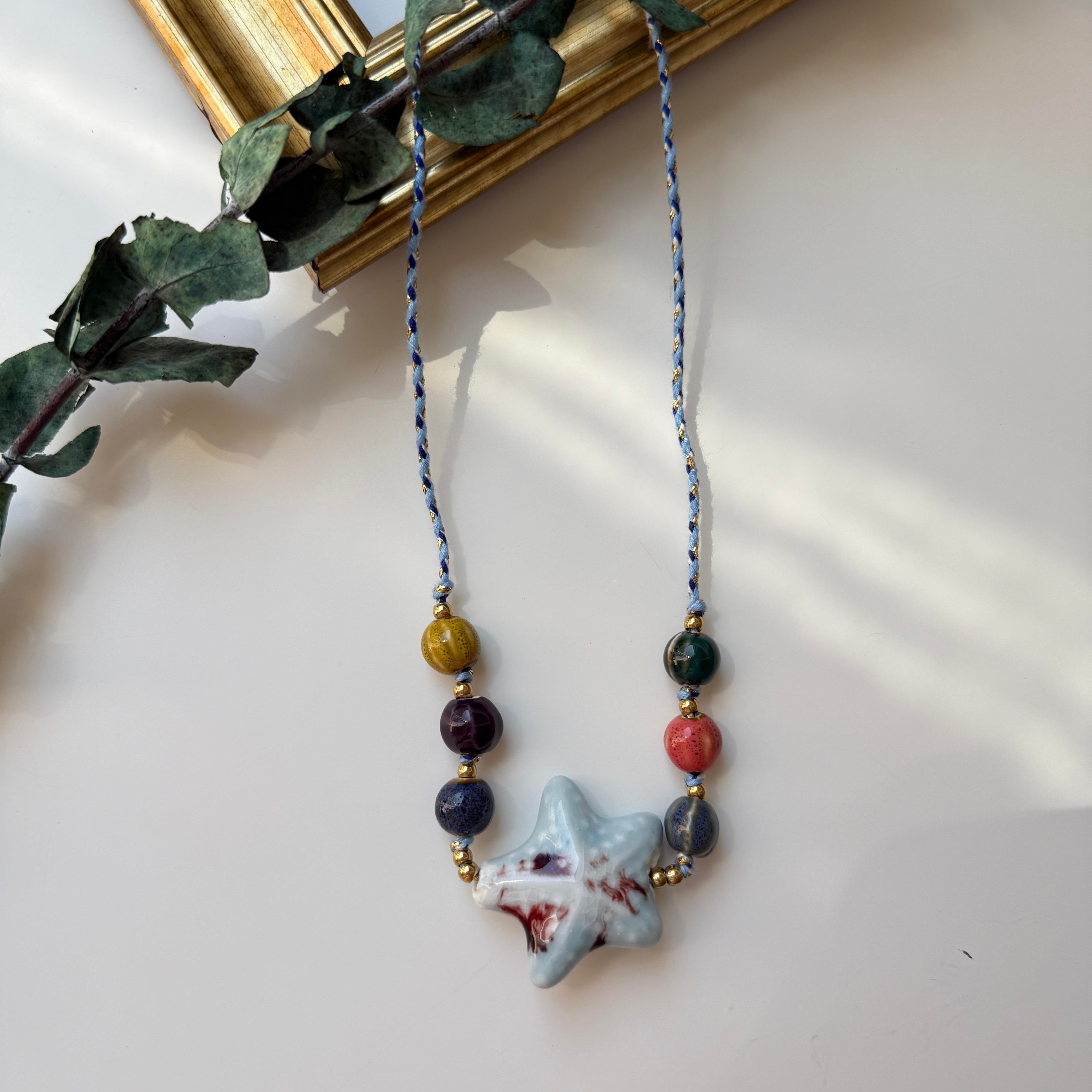 Çelik Cam Yıldız İp Kolye