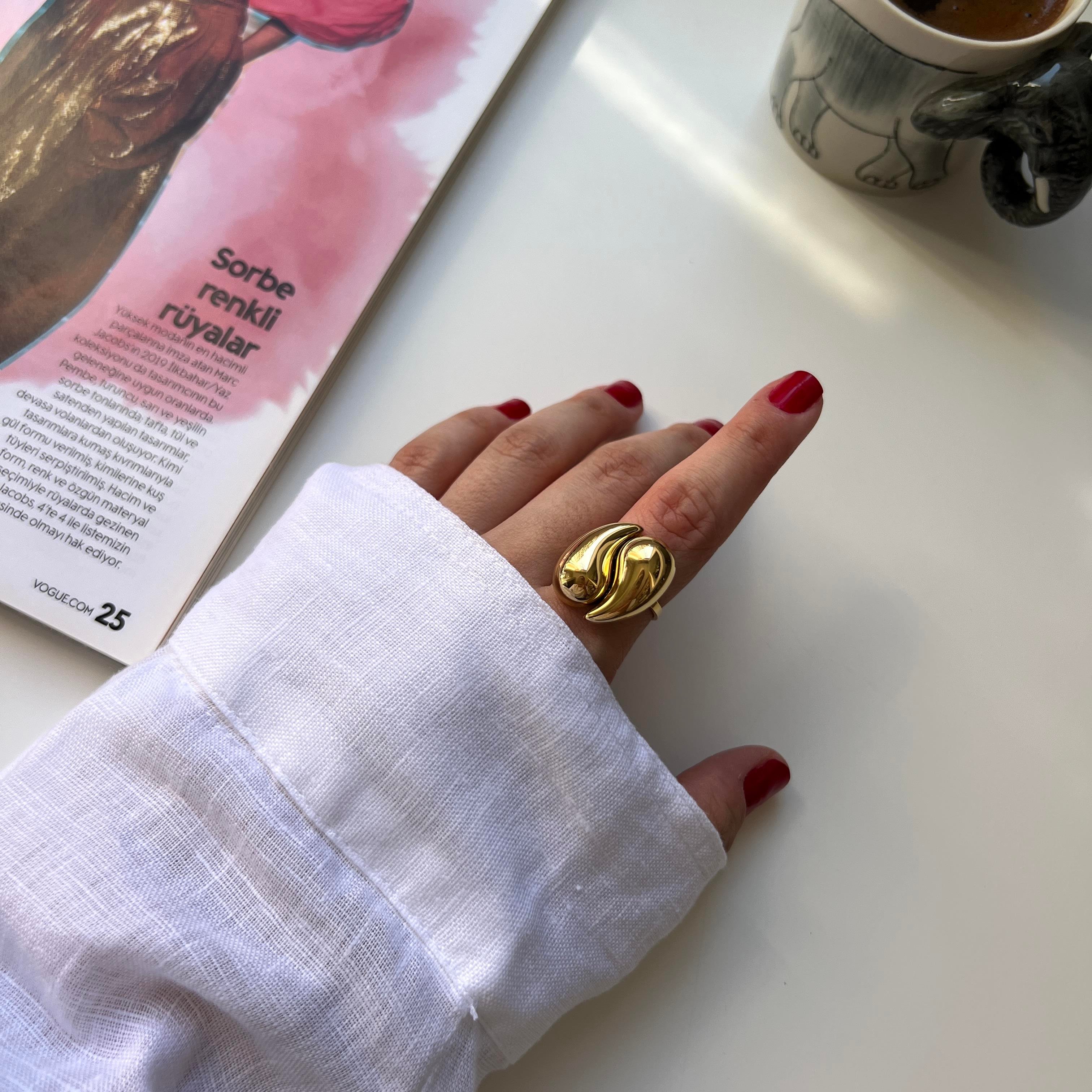 Çelik Çift Damla Yüzük