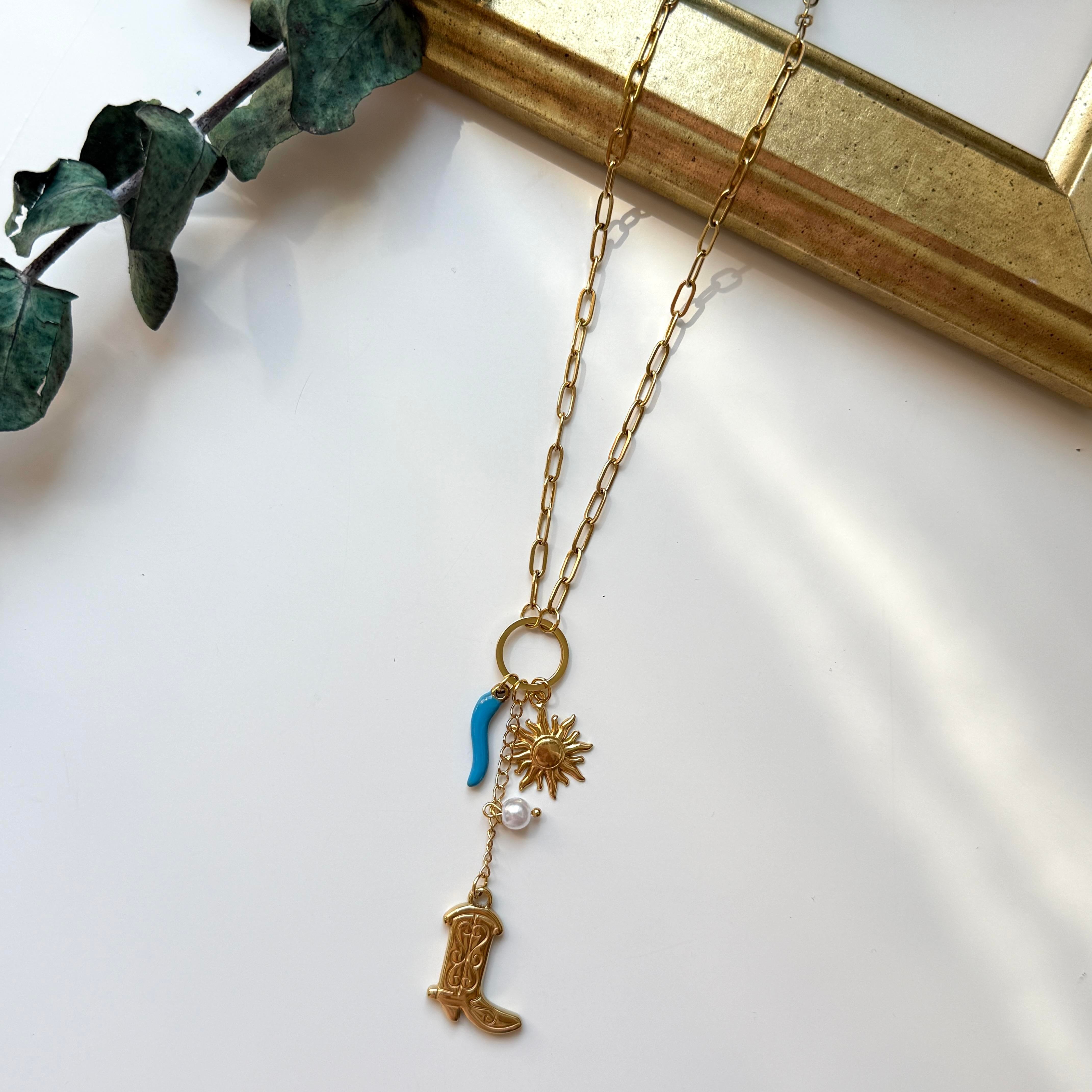 Çelik Çizme&Güneş Charm Kolye