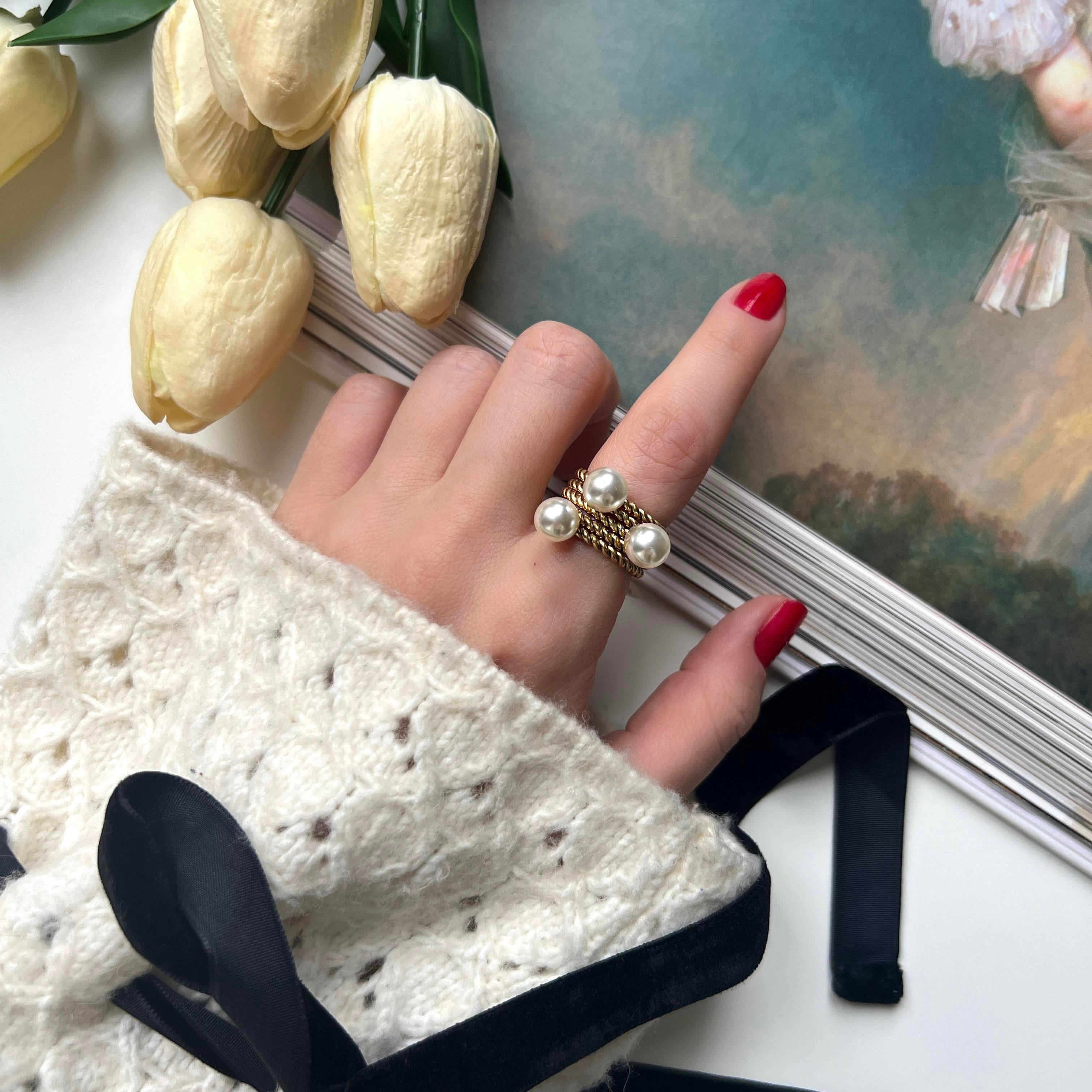 Çelik Çoklu İnci Yüzük