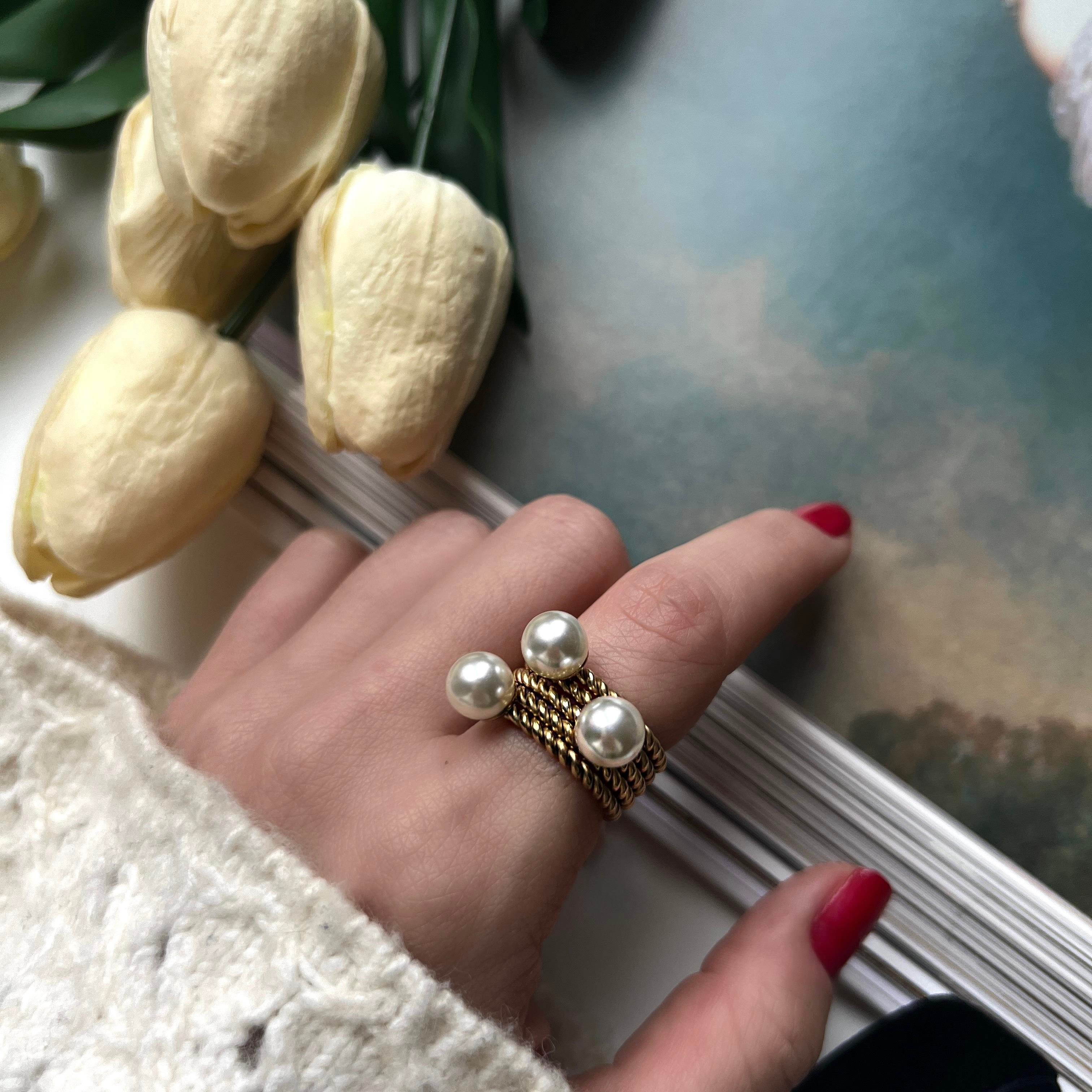 Çelik Çoklu İnci Yüzük