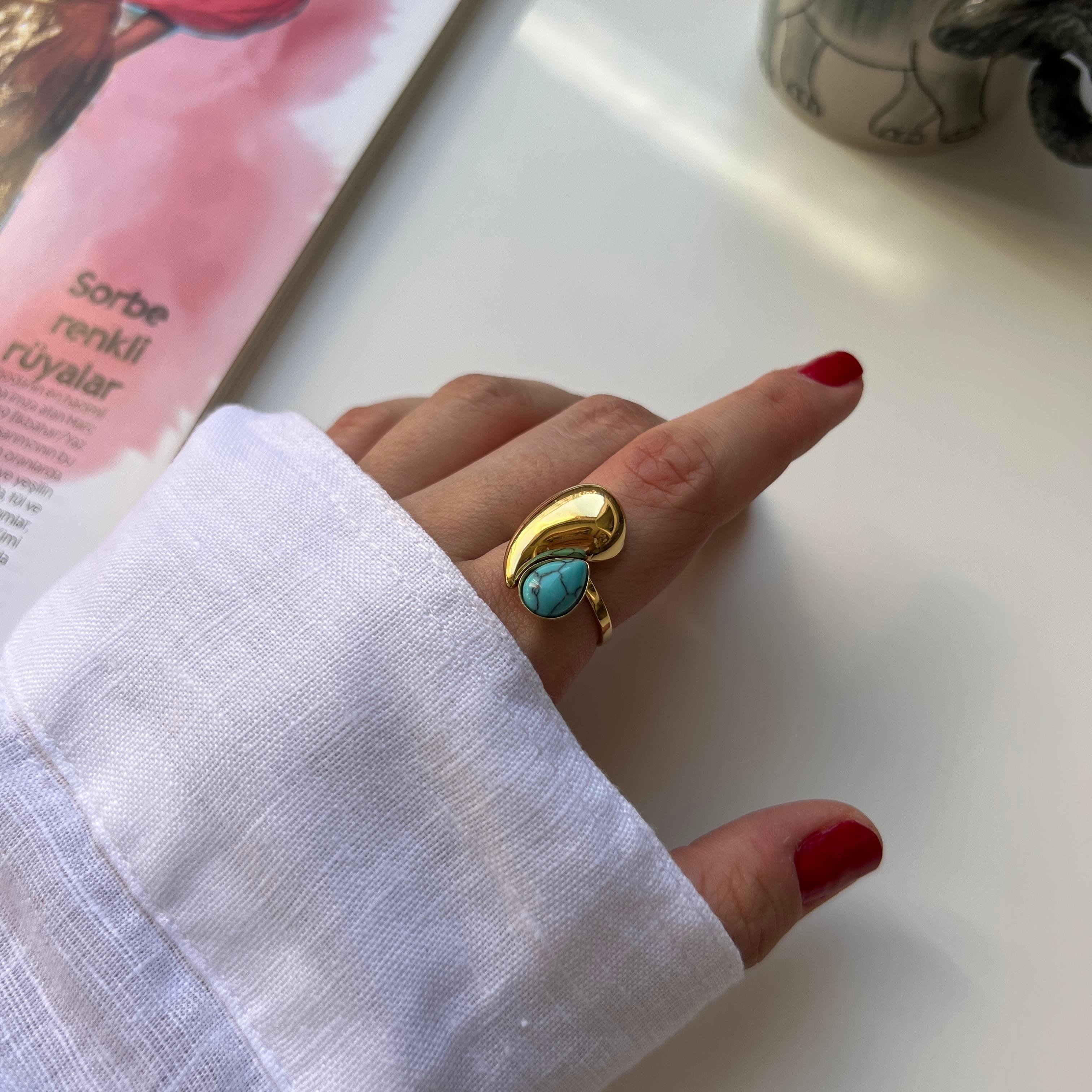 Çelik Damla Firuze Yüzük