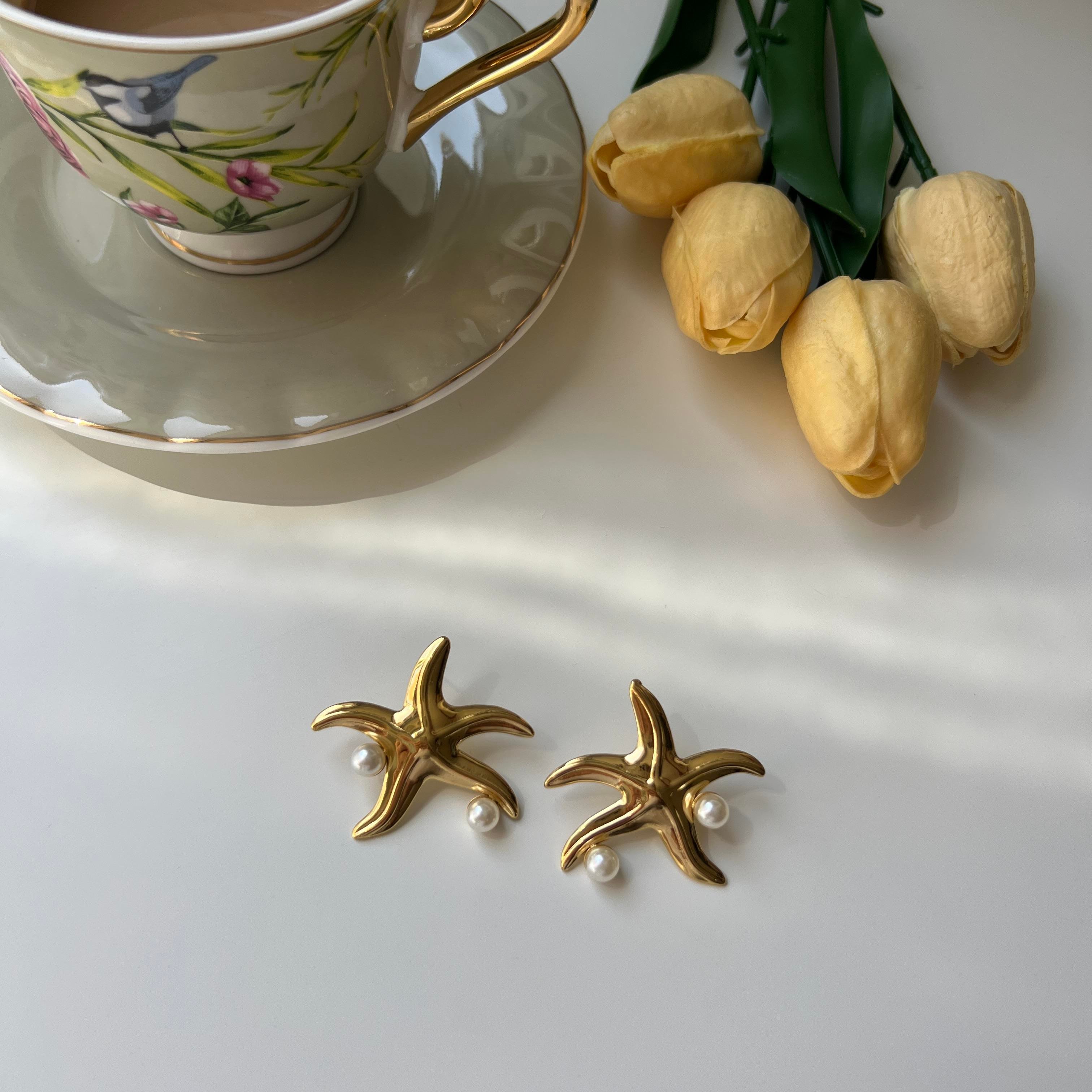 Çelik İncili Deniz Yıldızı Küpe