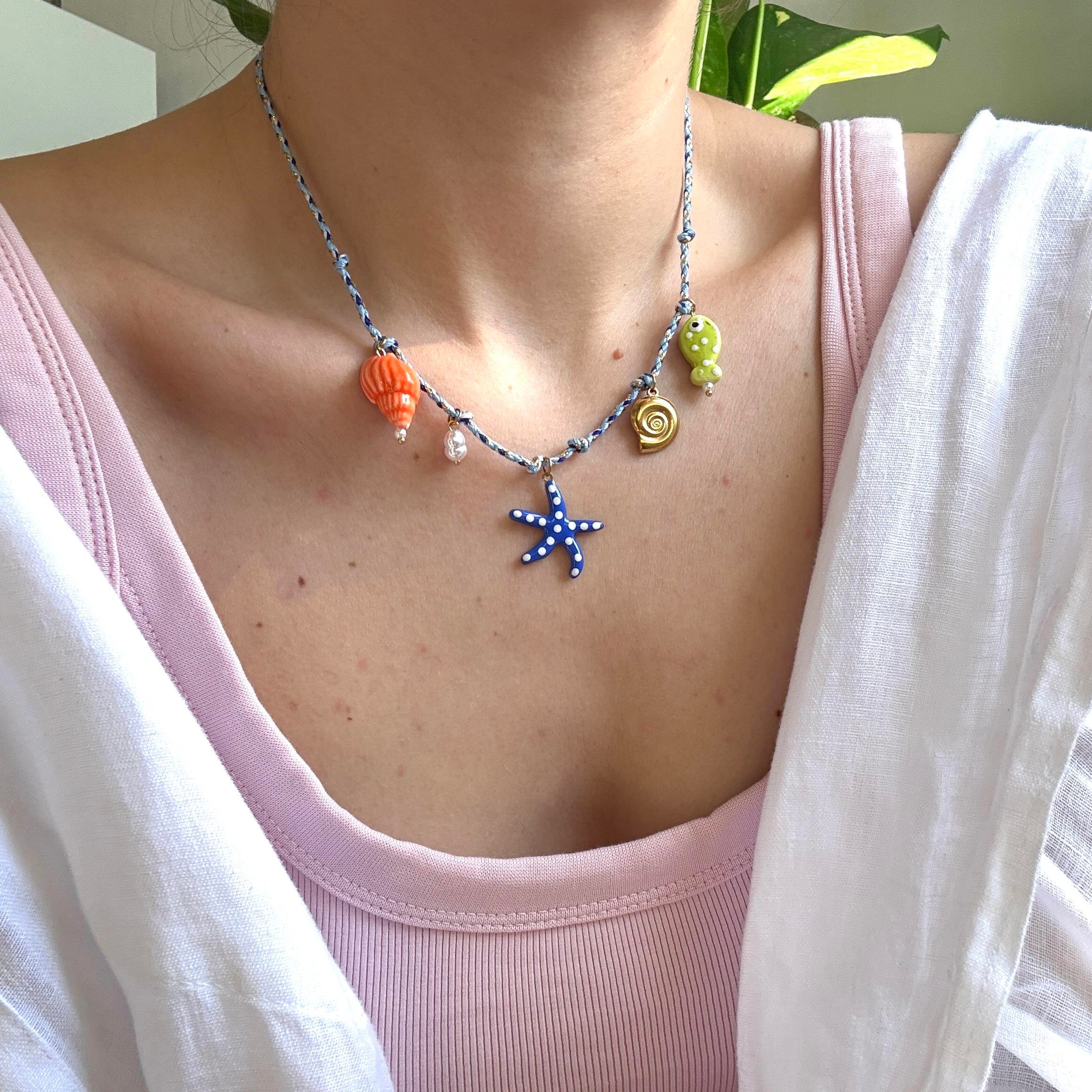 Çelik İpli Murano Charmlı Kolye