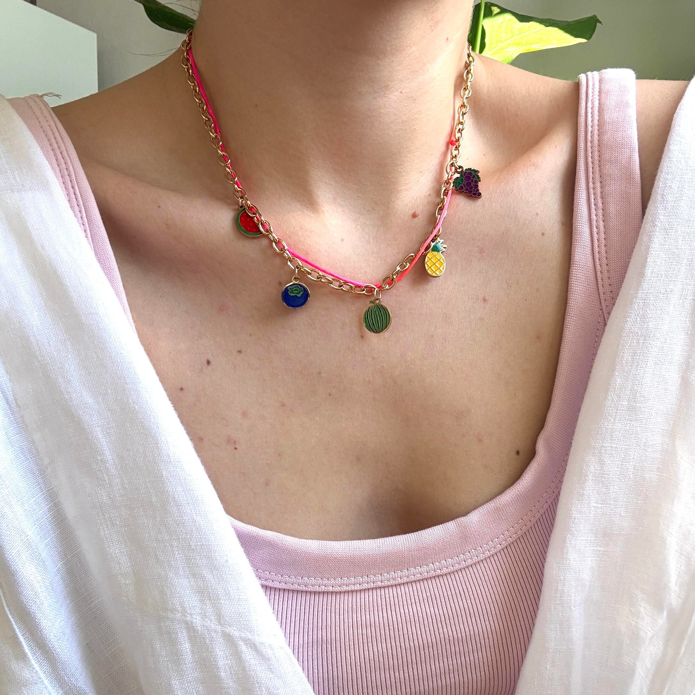 Çelik İpli Zincirli Meyve Charm Kolye