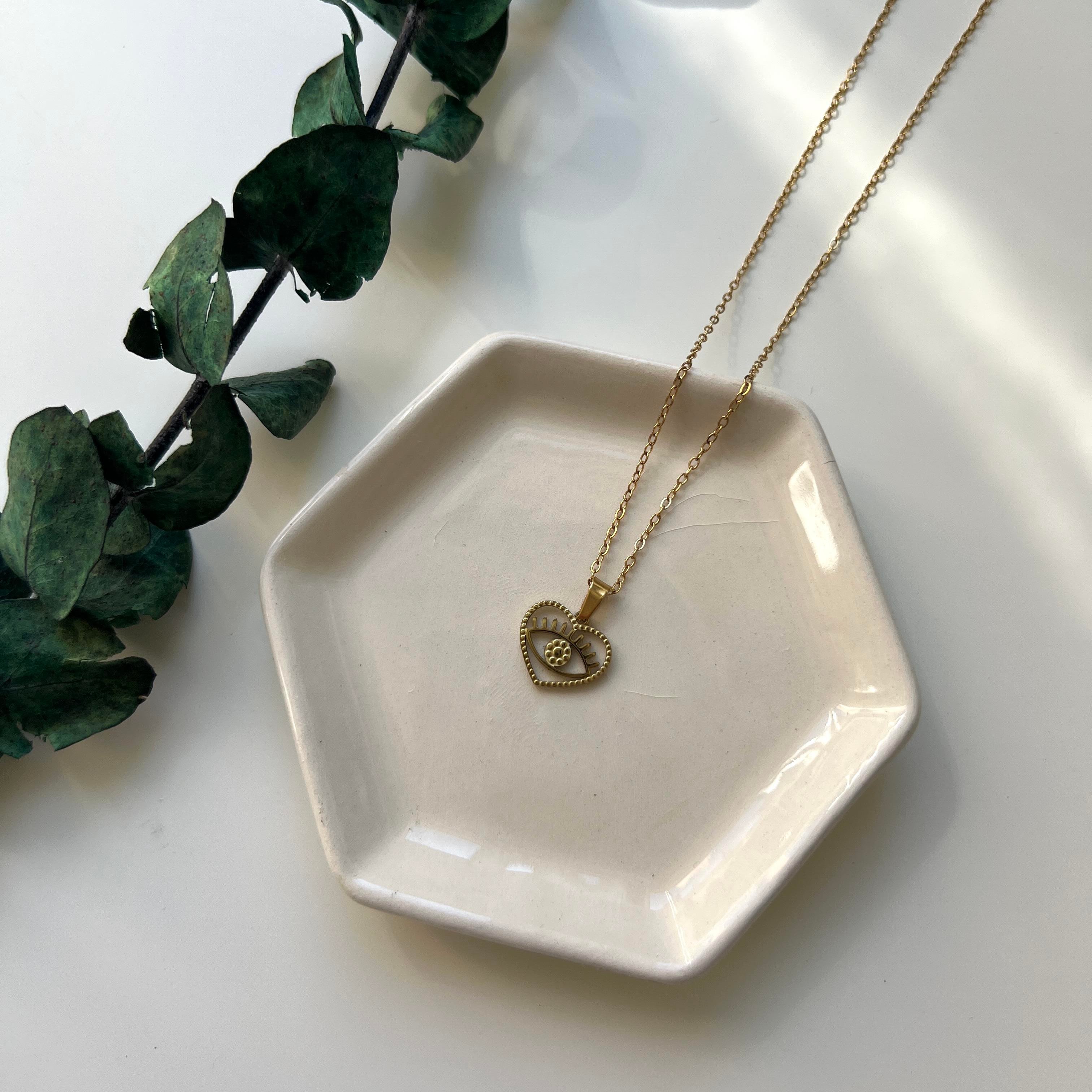 Çelik Kalp Göz Kolye