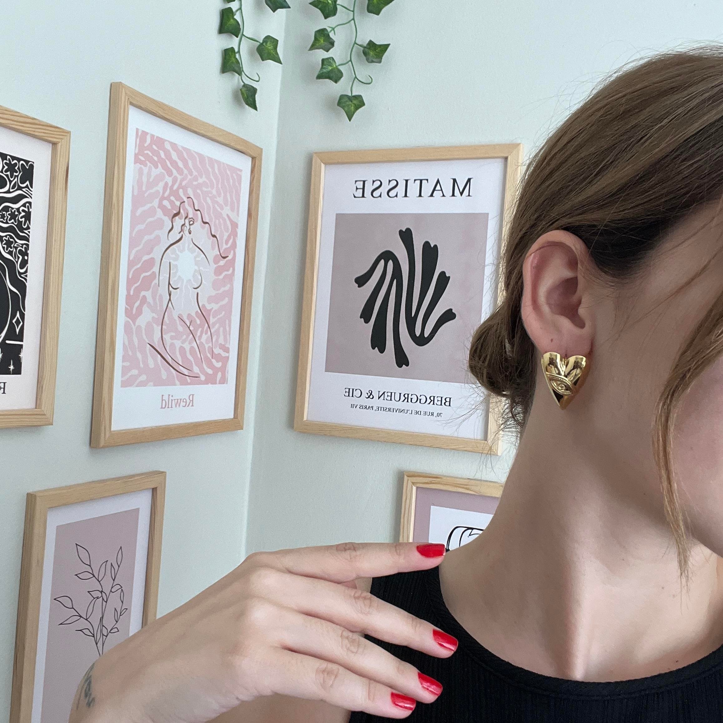 Çelik Kalp&Göz Küpe