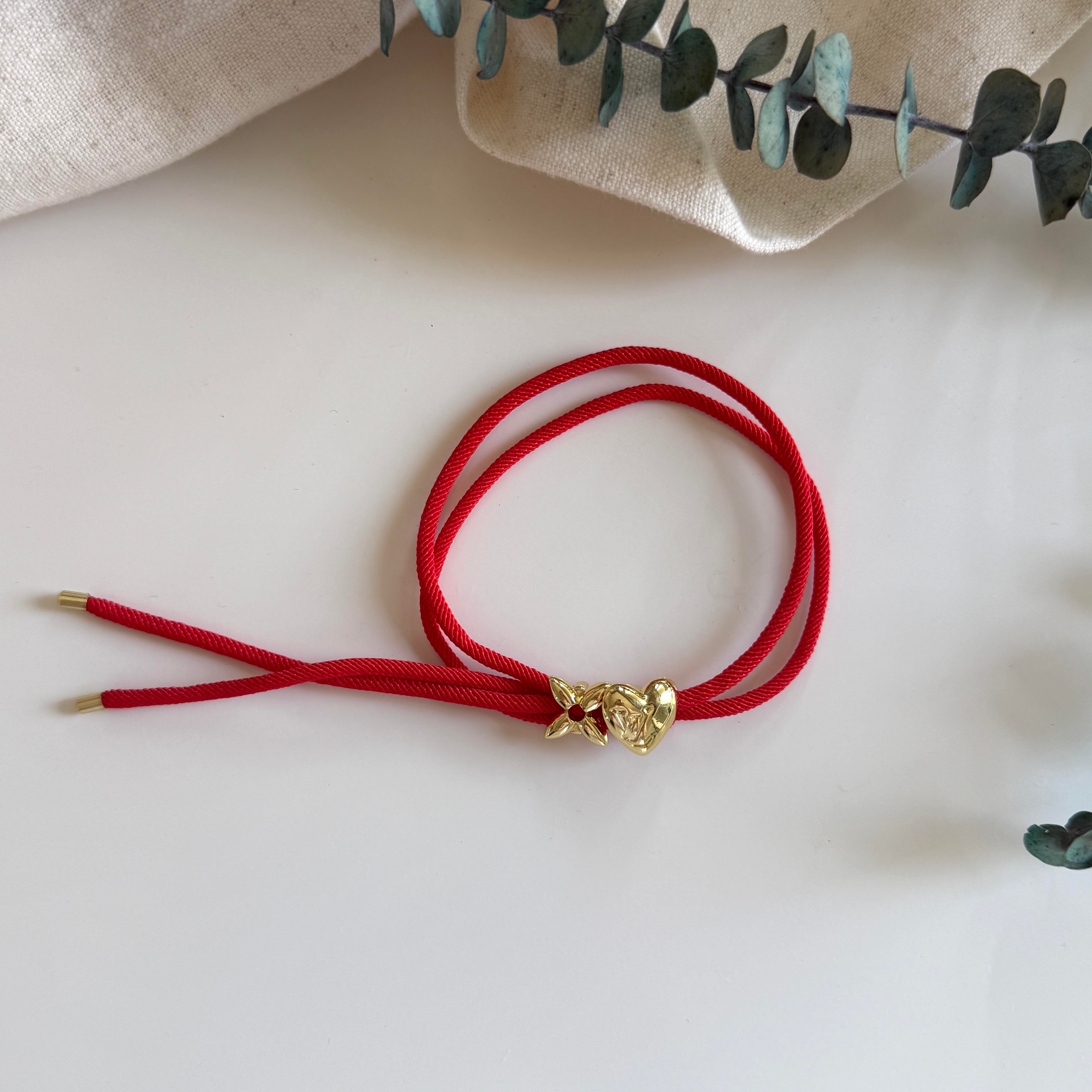Çelik Kalp&Yıldız Kırmızı Halat Bileklik