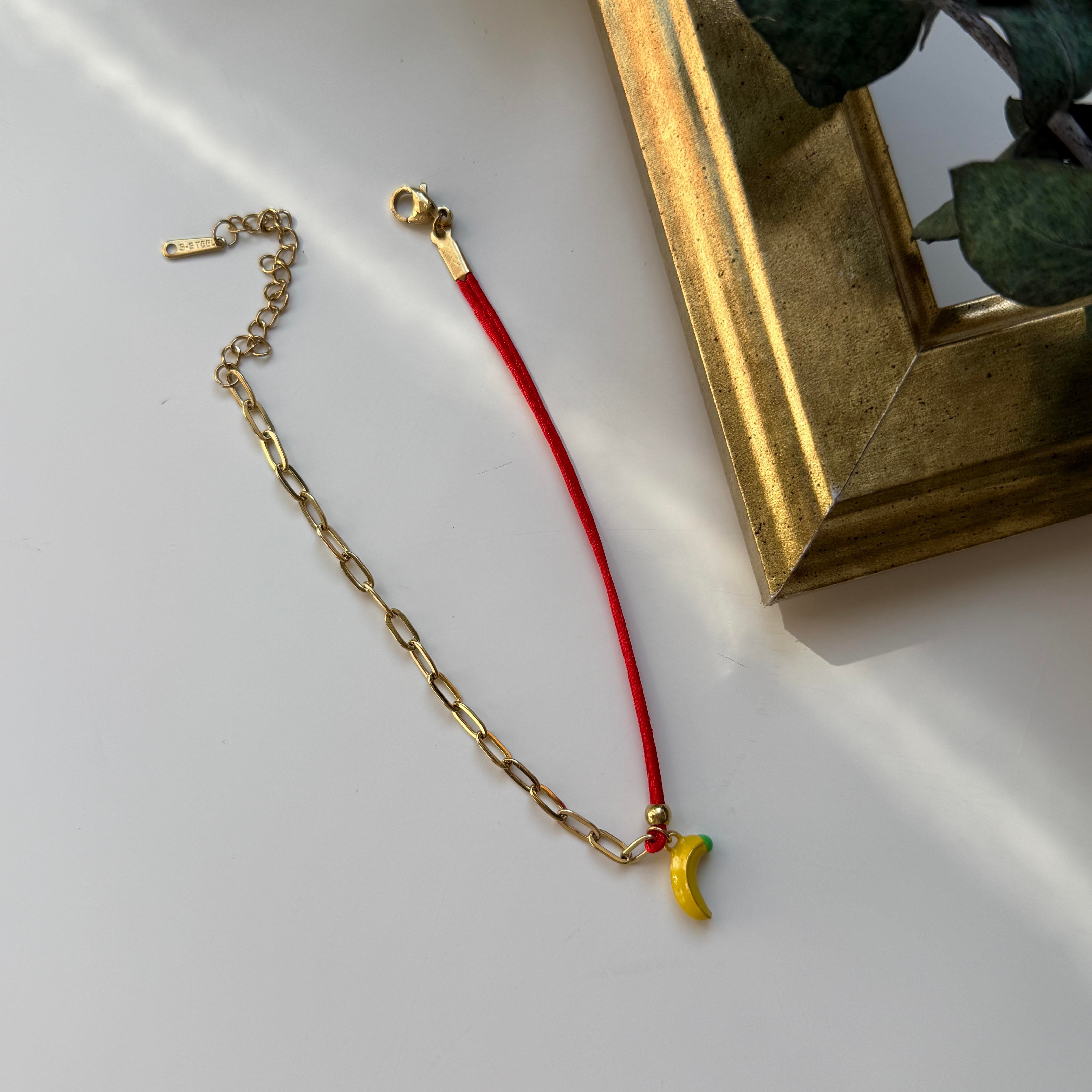 Çelik Kırmızı İpli Muz Halhal