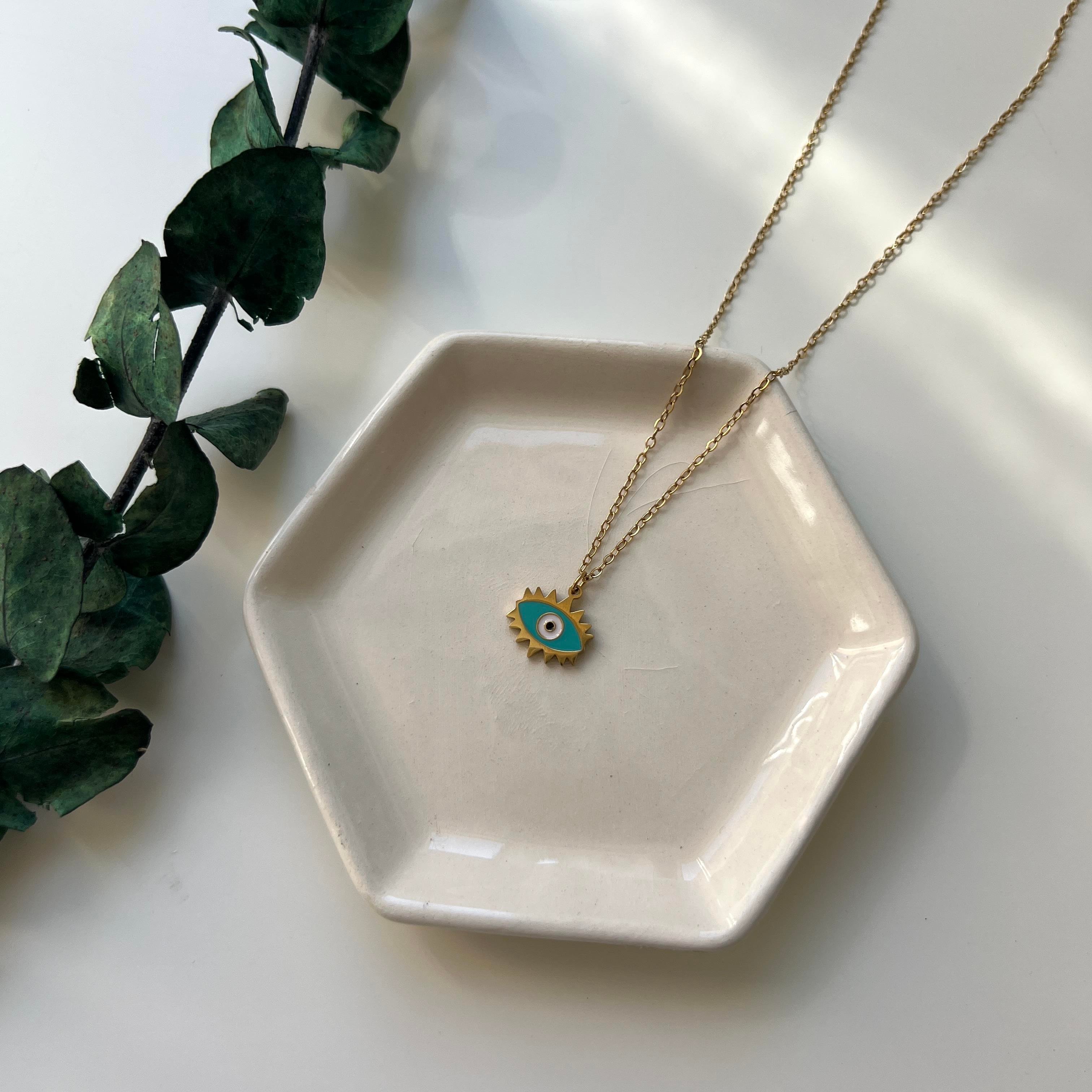 Çelik Mavi Mineli Göz Kolye