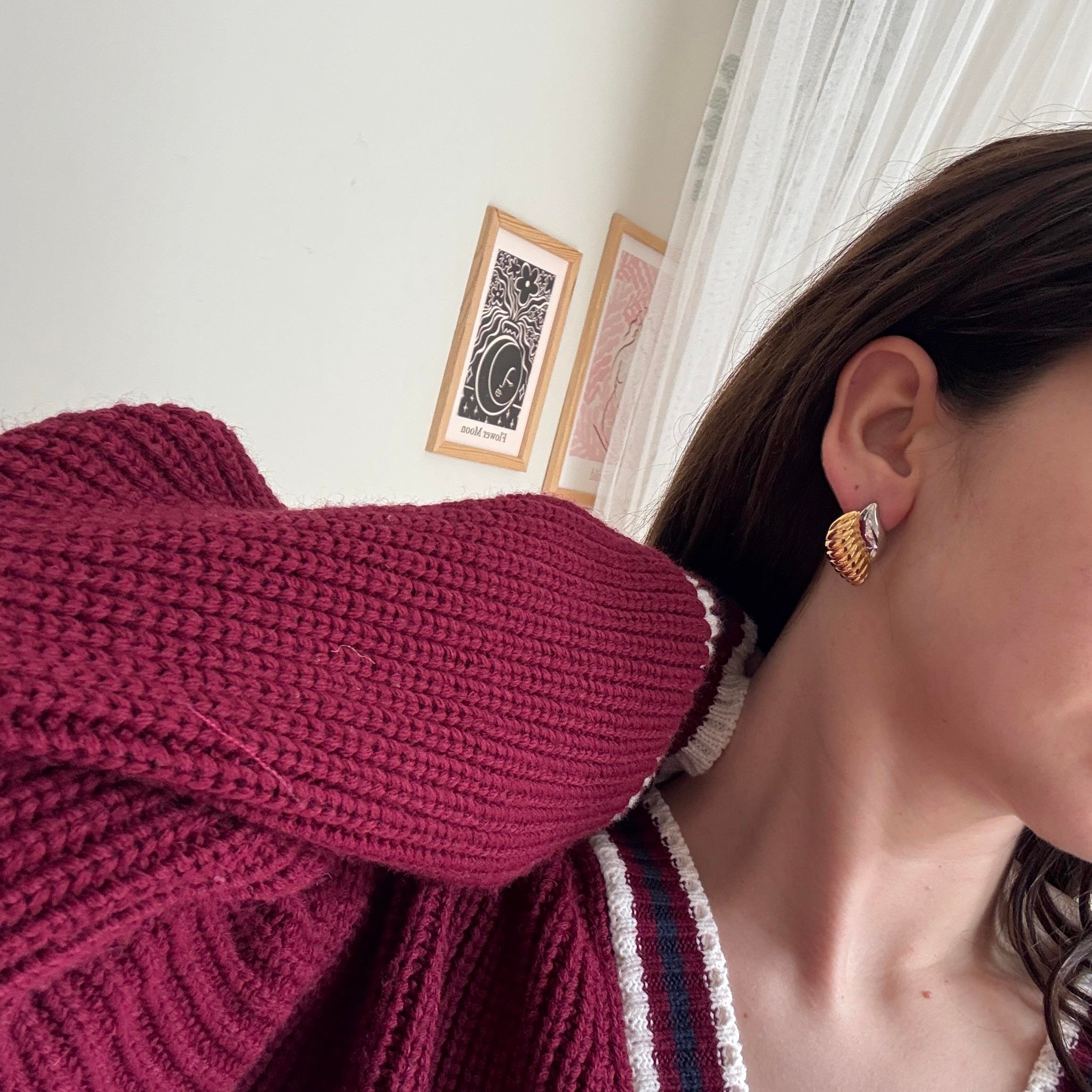 Çelik Mix Oval Tırtıklı Küpe