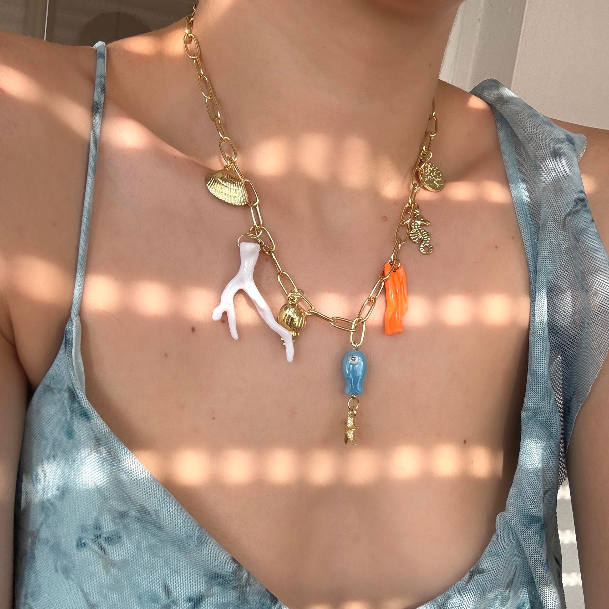 Çelik Murano Balıklı Charm Kolye