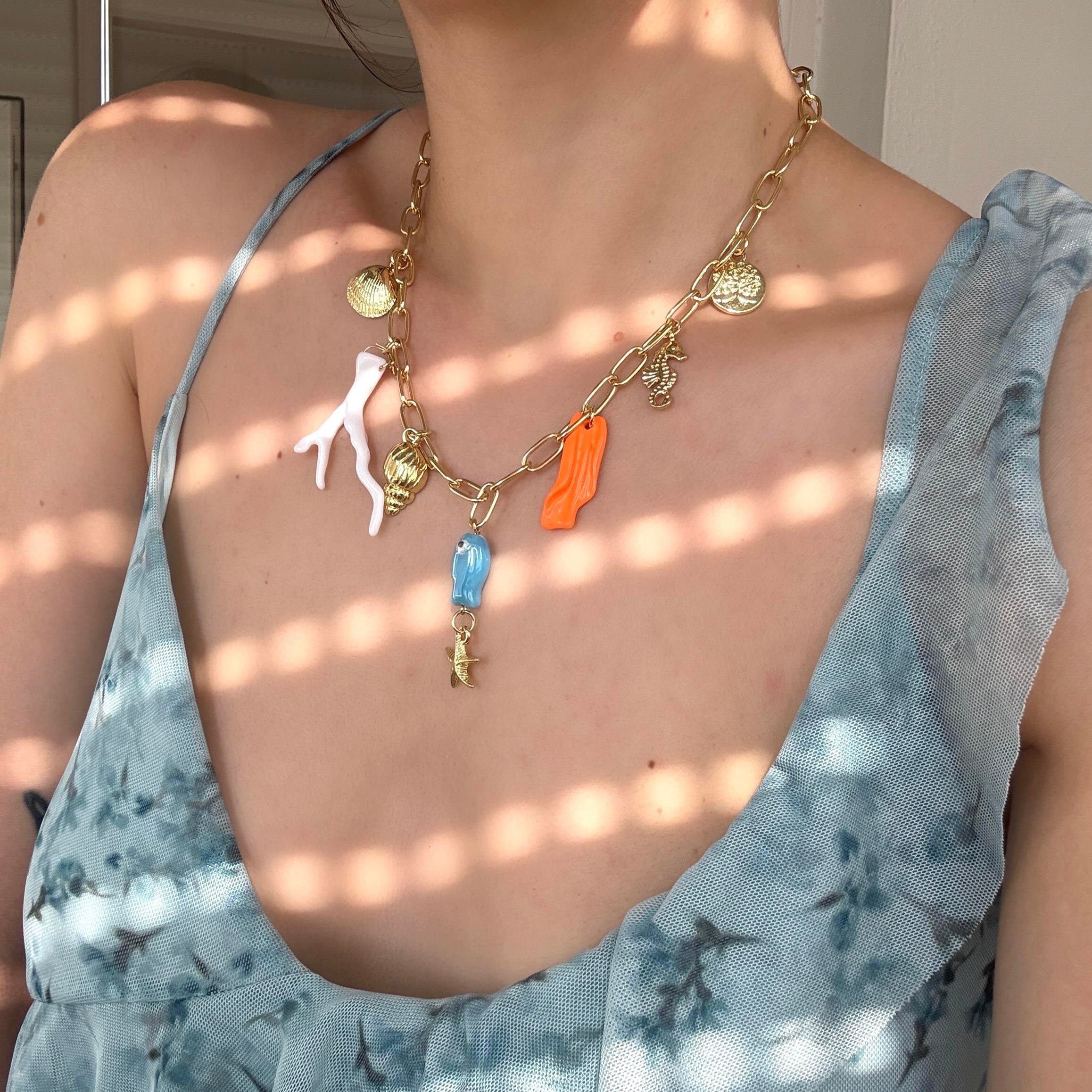 Çelik Murano Balıklı Charm Kolye