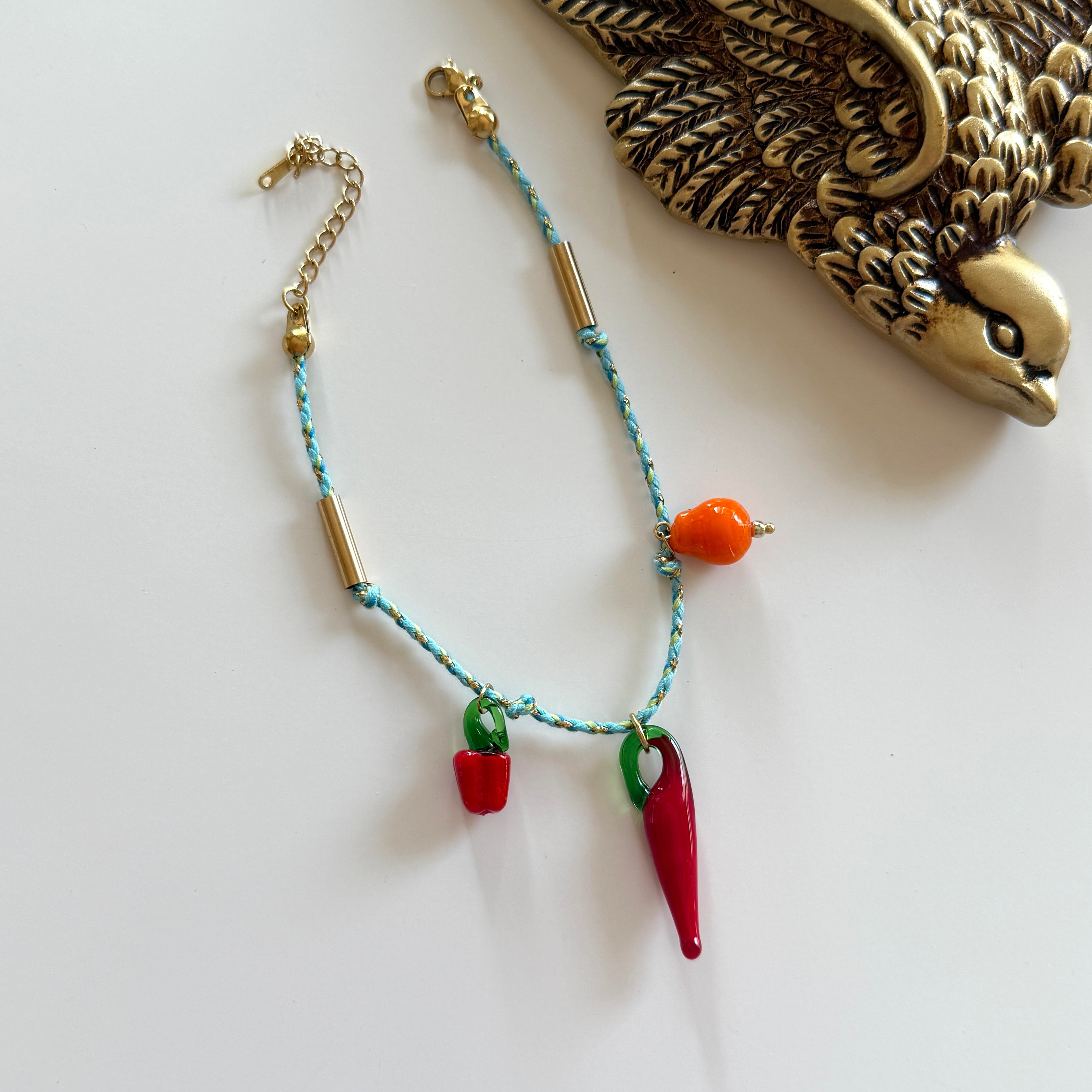 Çelik Murano Meyve Charmlı İp Halhal