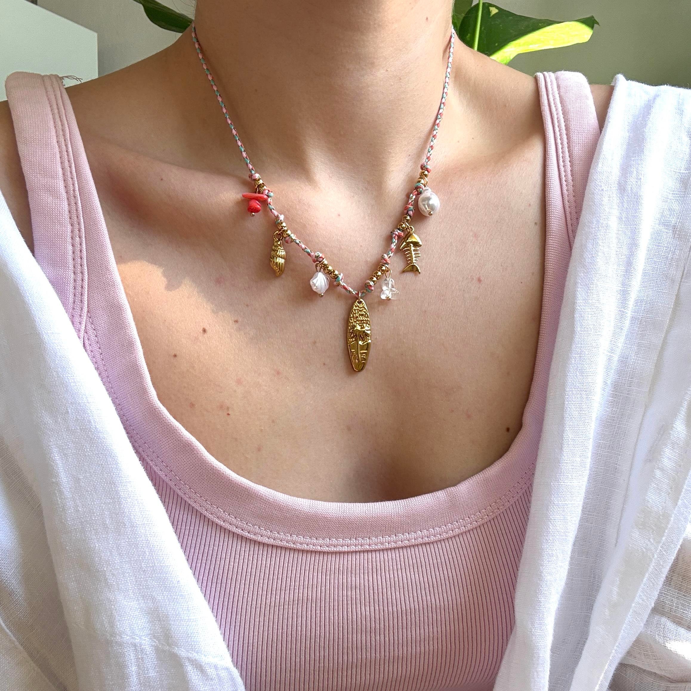 Çelik Renkli İpli Beach Charm Kolye