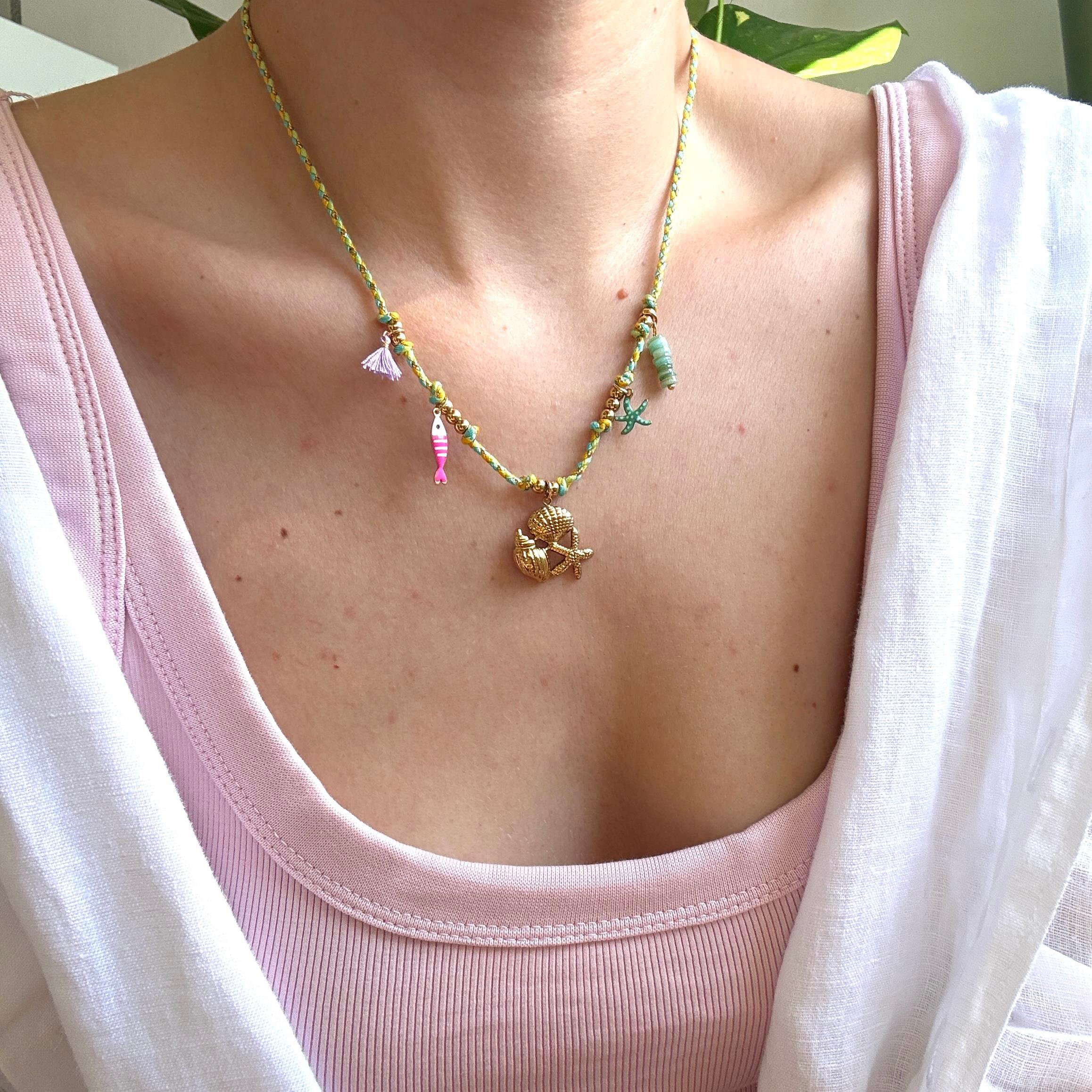 Çelik Renkli İpli Deniz Charm Kolye