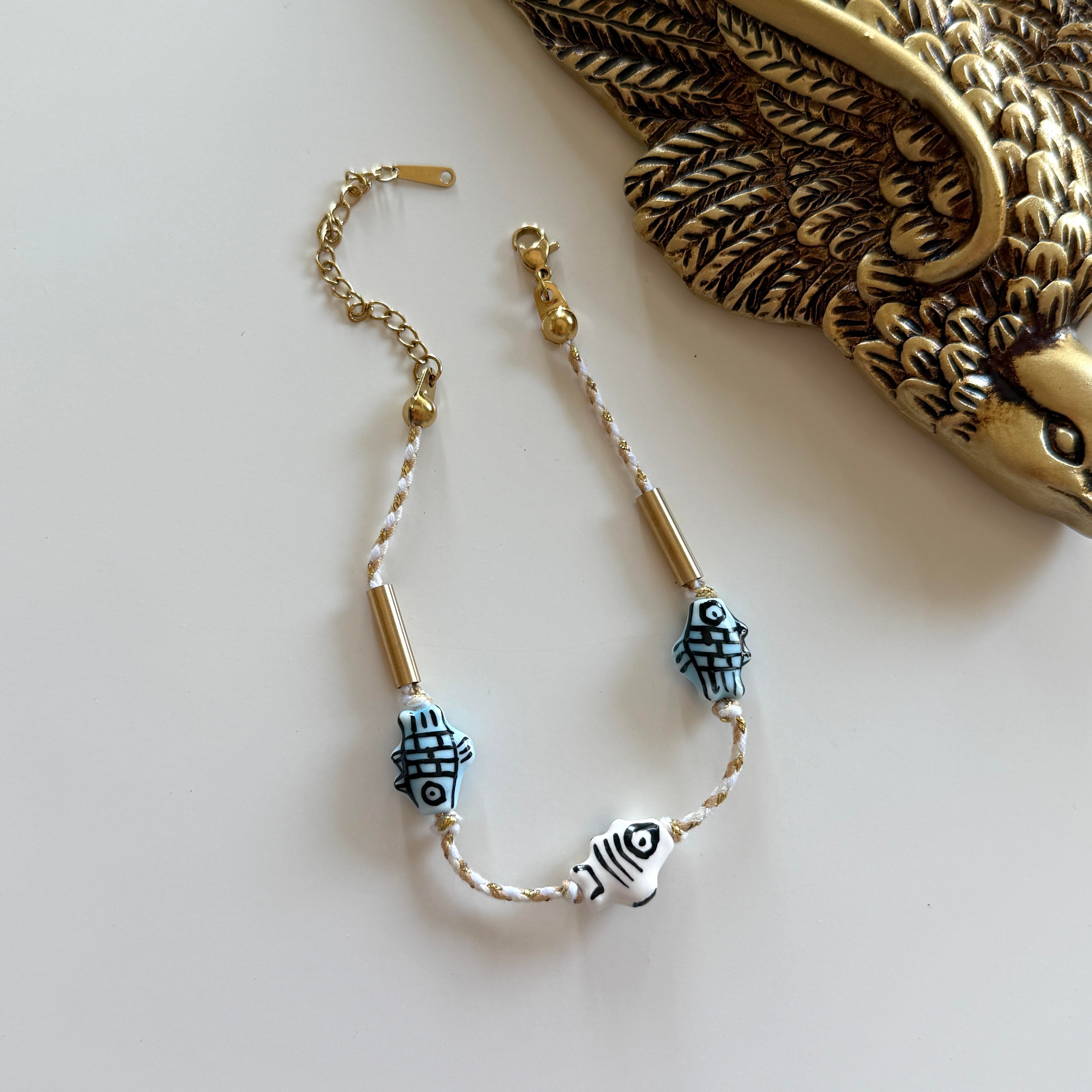 Çelik Seramik Balıklı İp Halhal