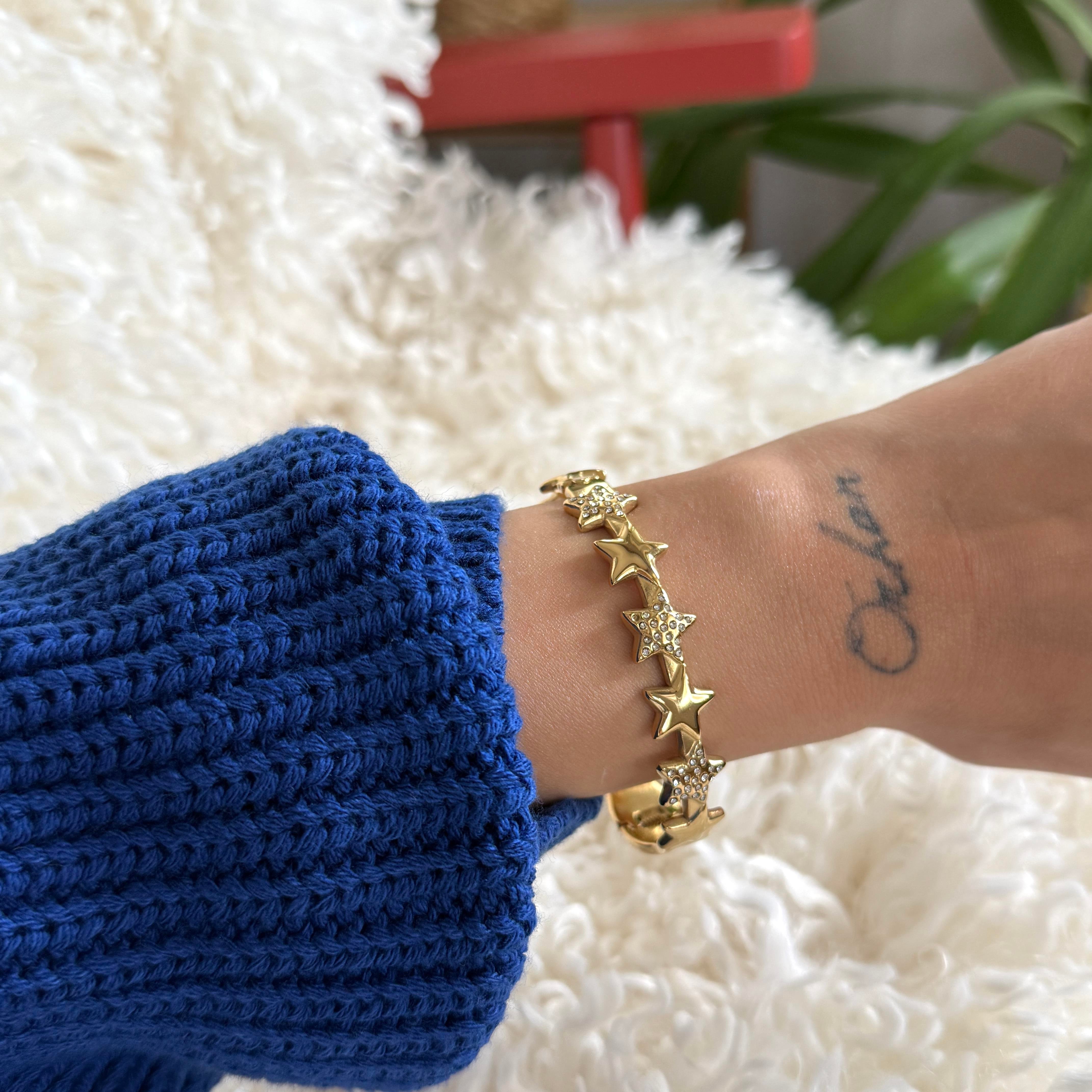 Çelik Sıralı Taşlı Yıldız Kelepçe