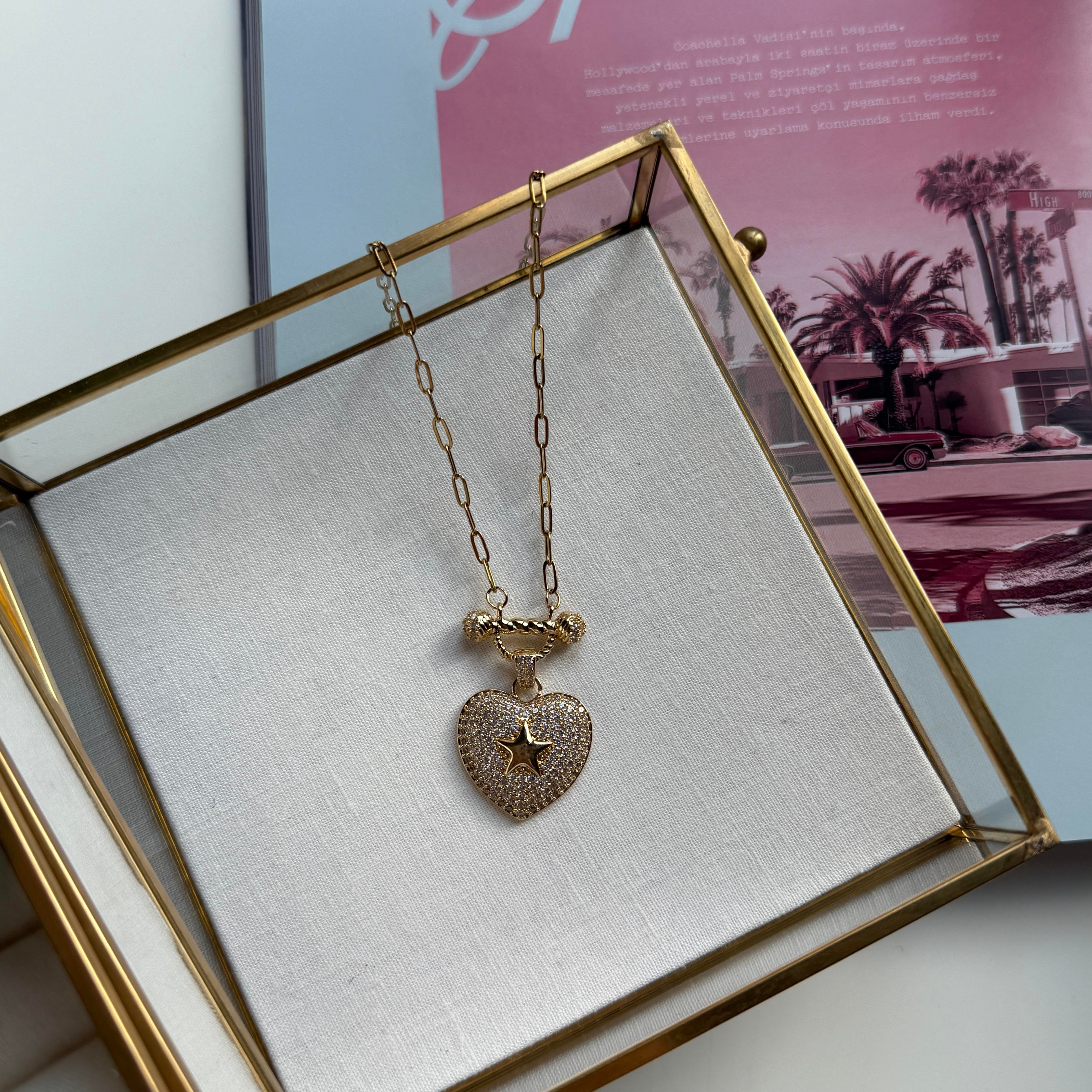 Çelik Taşlı Kalp Kolye